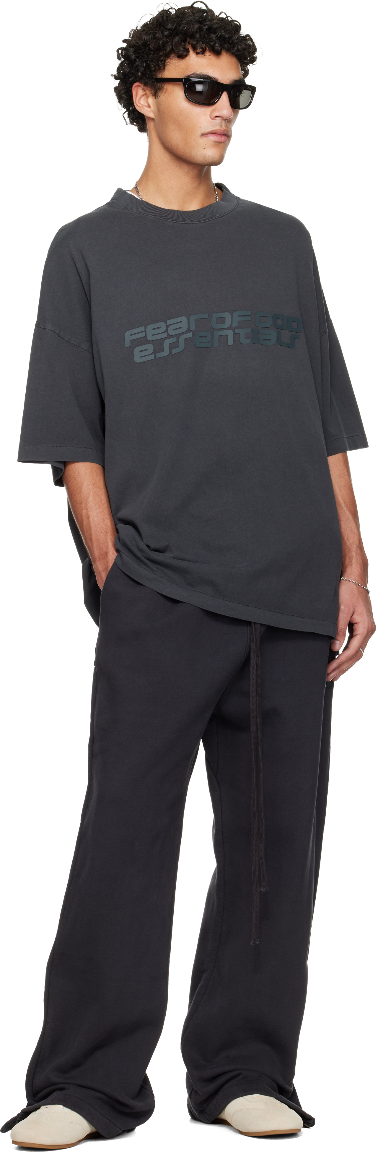 Essentials Gray Holiday 'fear Of God ' 90s T-shirt In Black