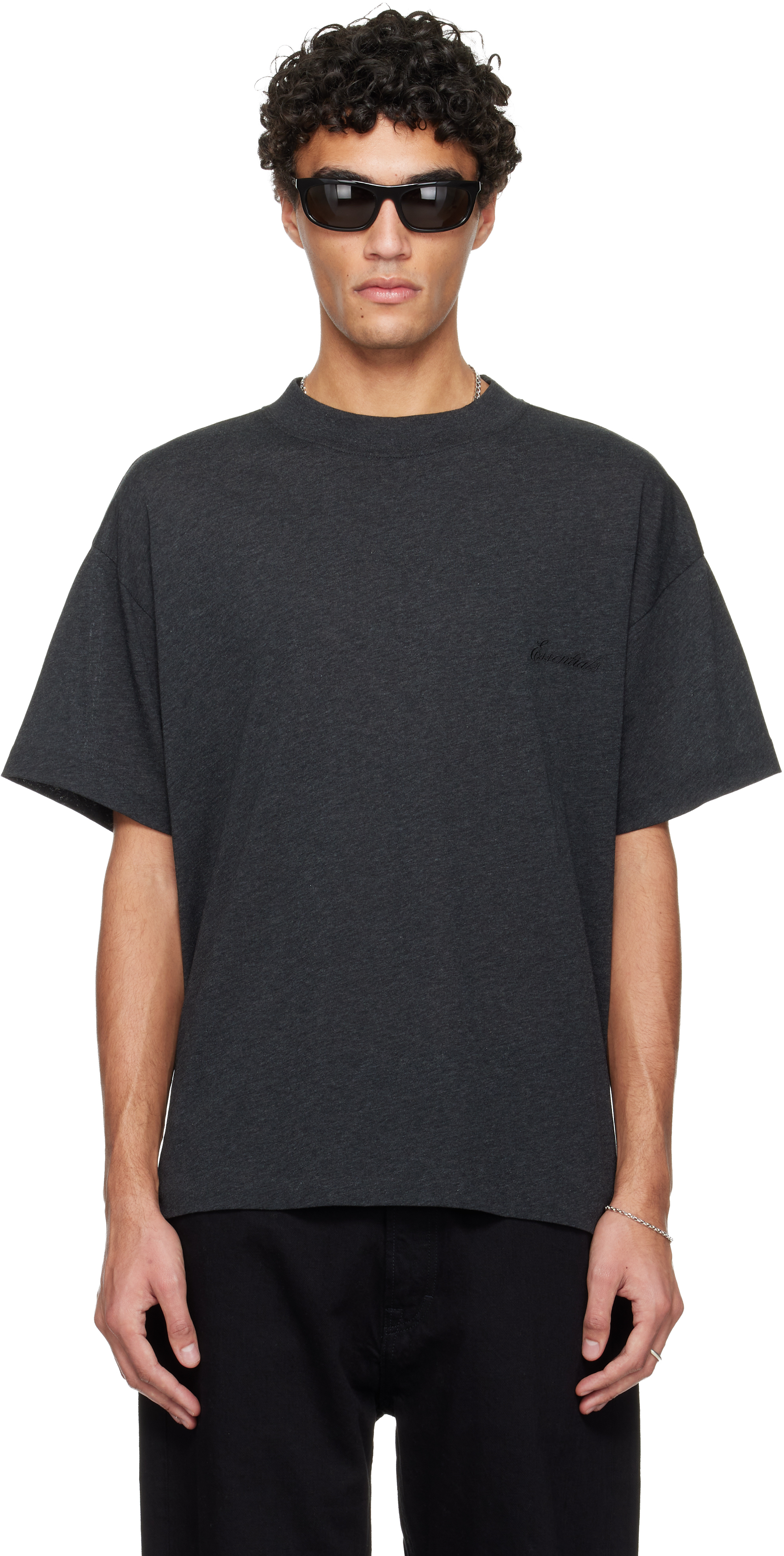 Essentials Gray Holiday Embroidered Essential T-shirt In Black