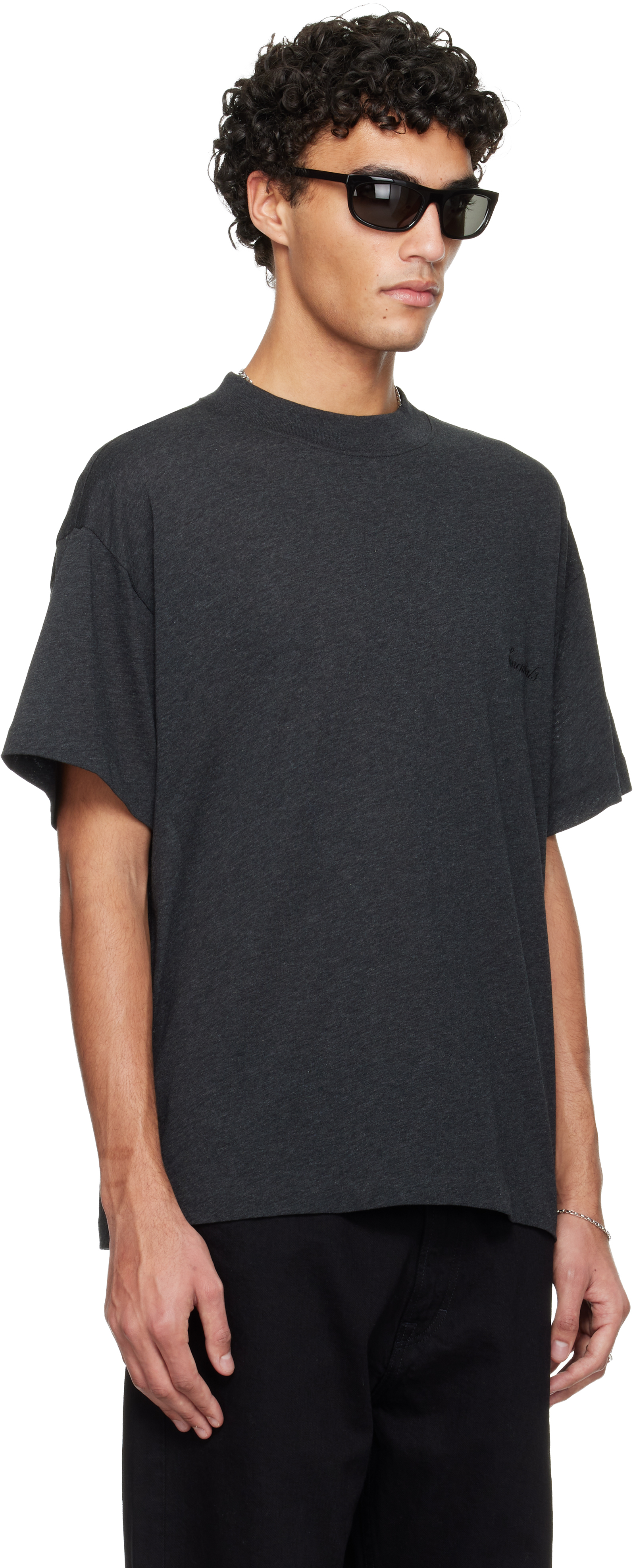 Essentials Gray Holiday Embroidered Essential T-shirt In Black