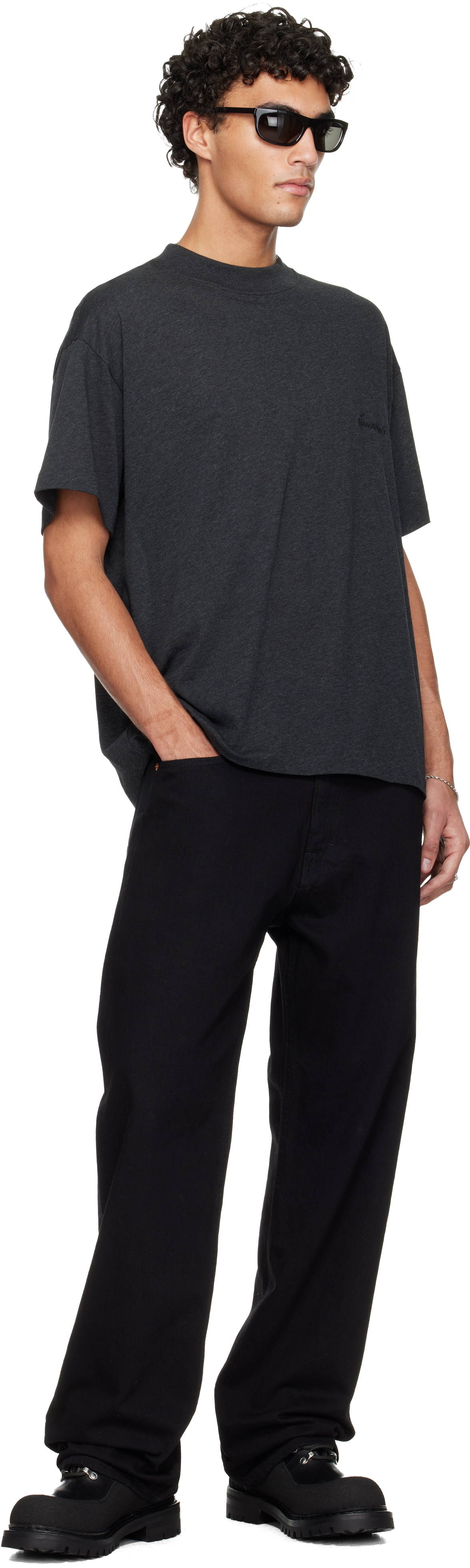 Essentials Gray Holiday Embroidered Essential T-shirt In Black