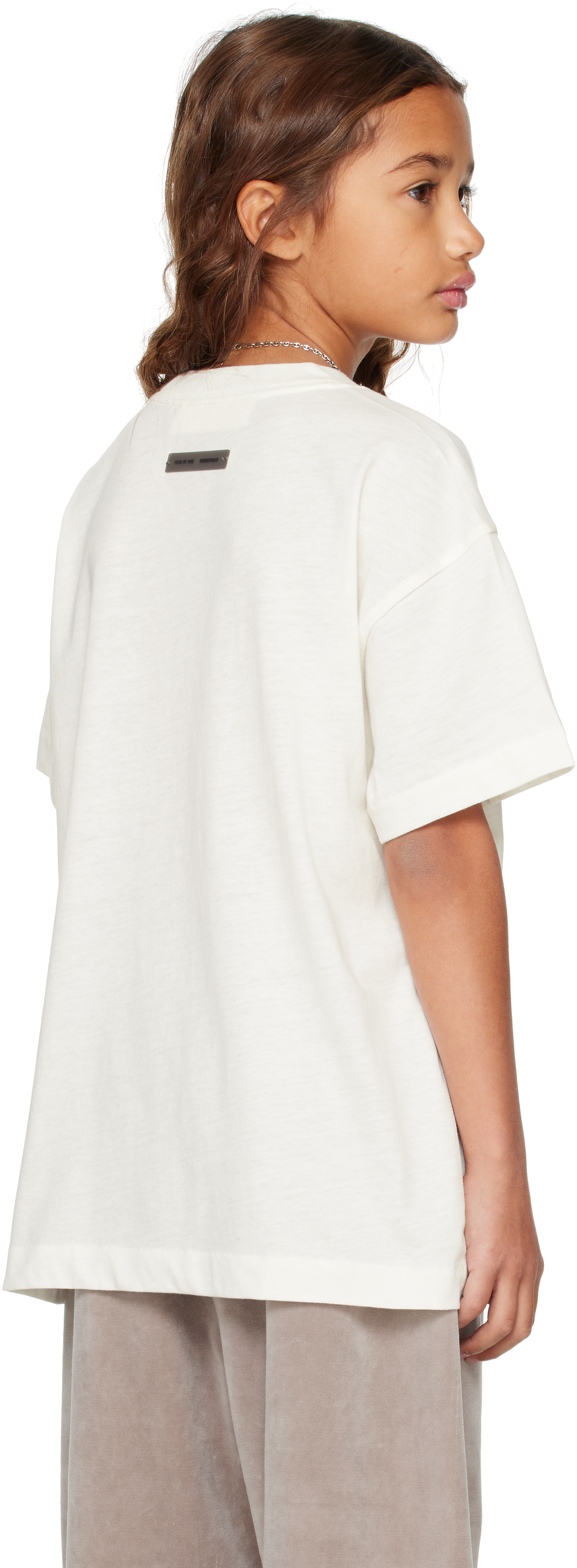 Essentials Kids White Holiday Embroidered Essential T-shirt In White