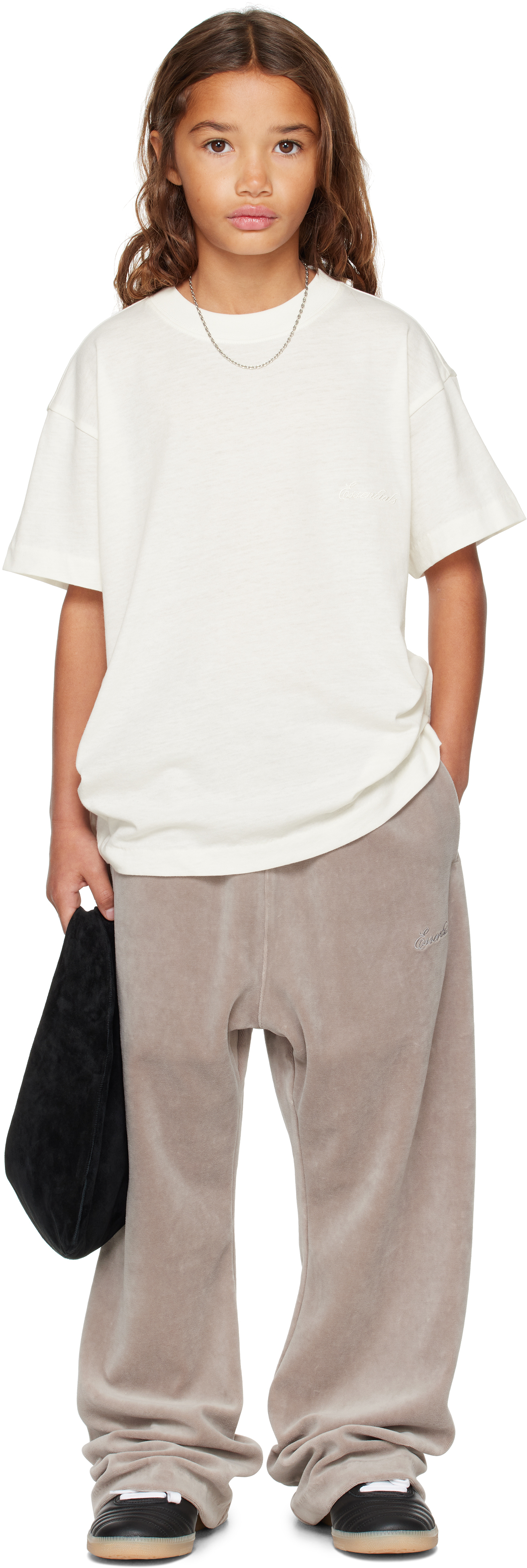 Essentials Kids White Holiday Embroidered Essential T-shirt In White