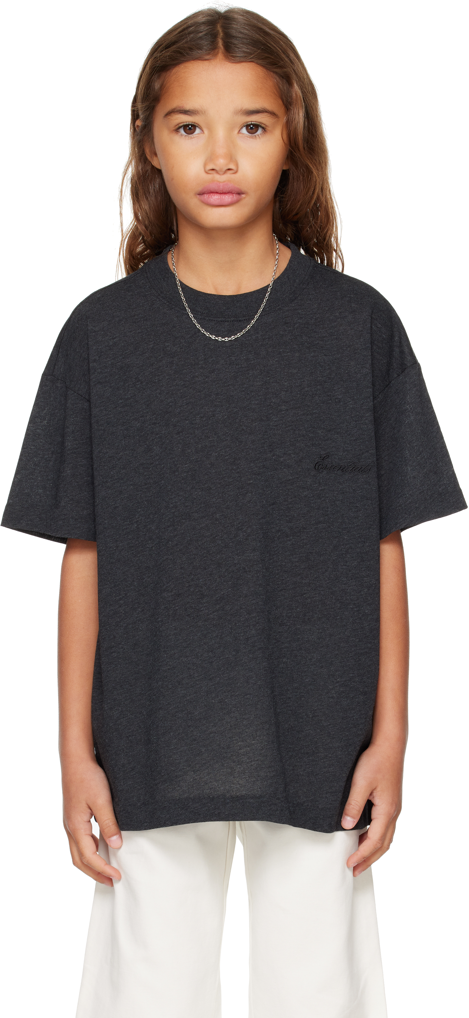 Essentials Kids Black Holiday Embroidered Essential T-shirt In Black