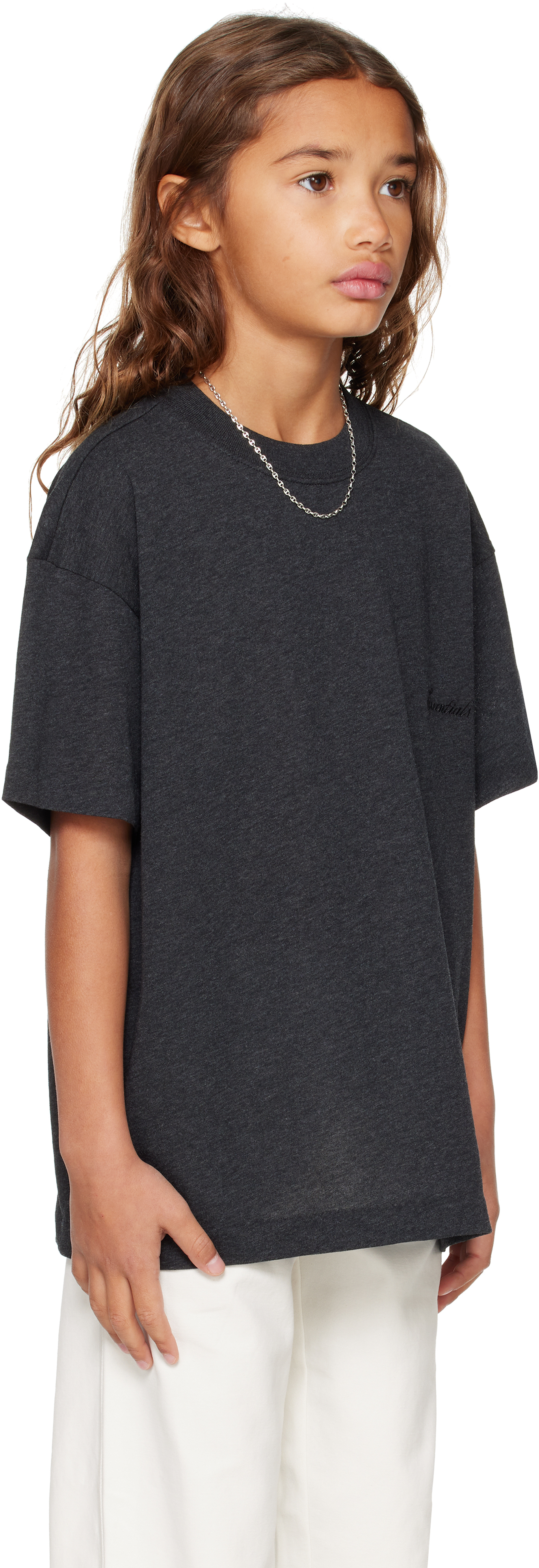 Essentials Kids Black Holiday Embroidered Essential T-shirt In Black
