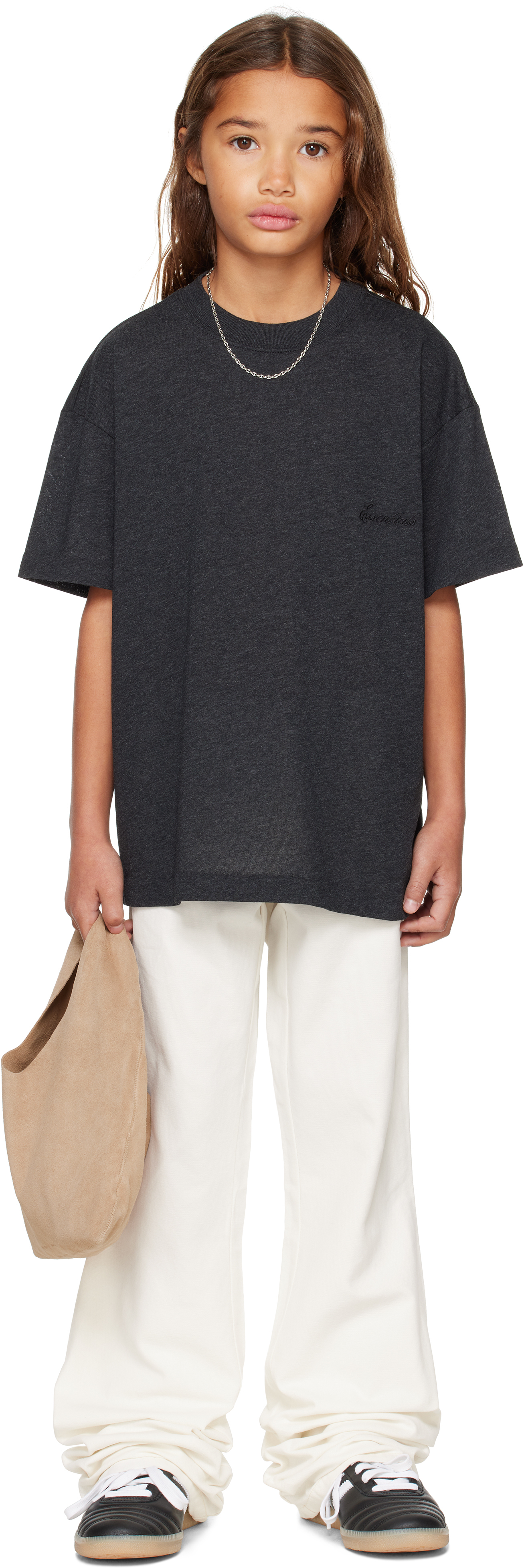 Essentials Kids Black Holiday Embroidered Essential T-shirt In Black