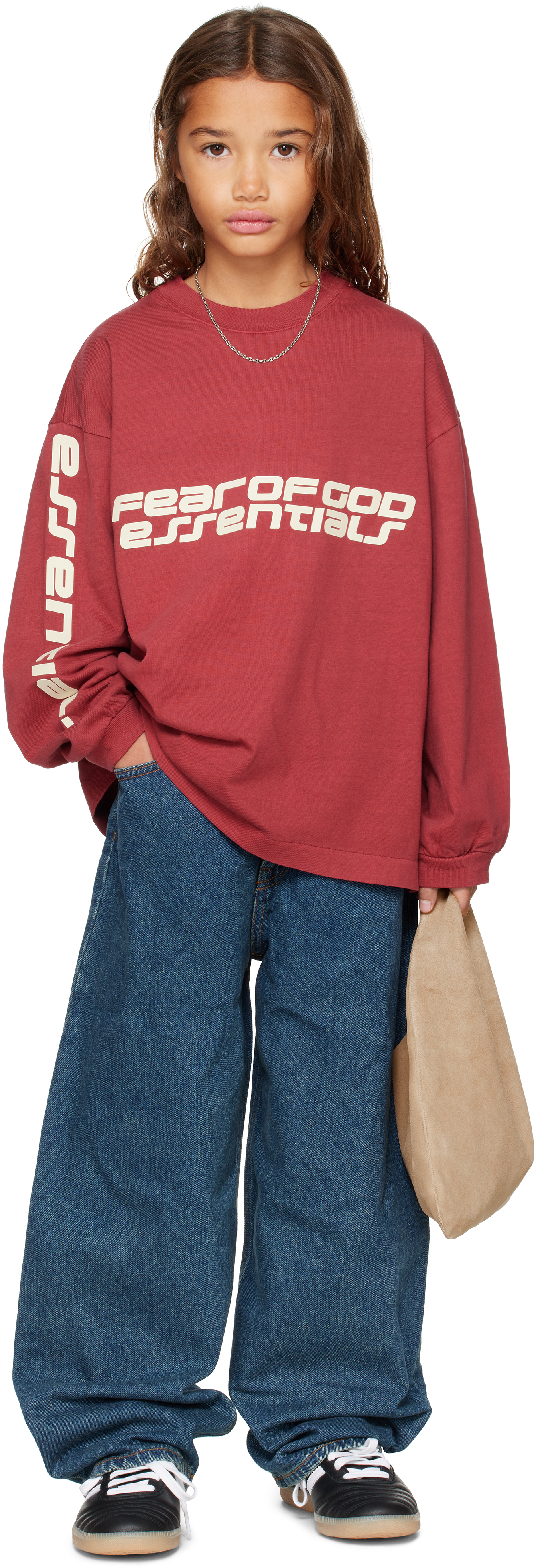 Essentials Kids Red Holiday Classic Long Sleeve T-shirt In Red