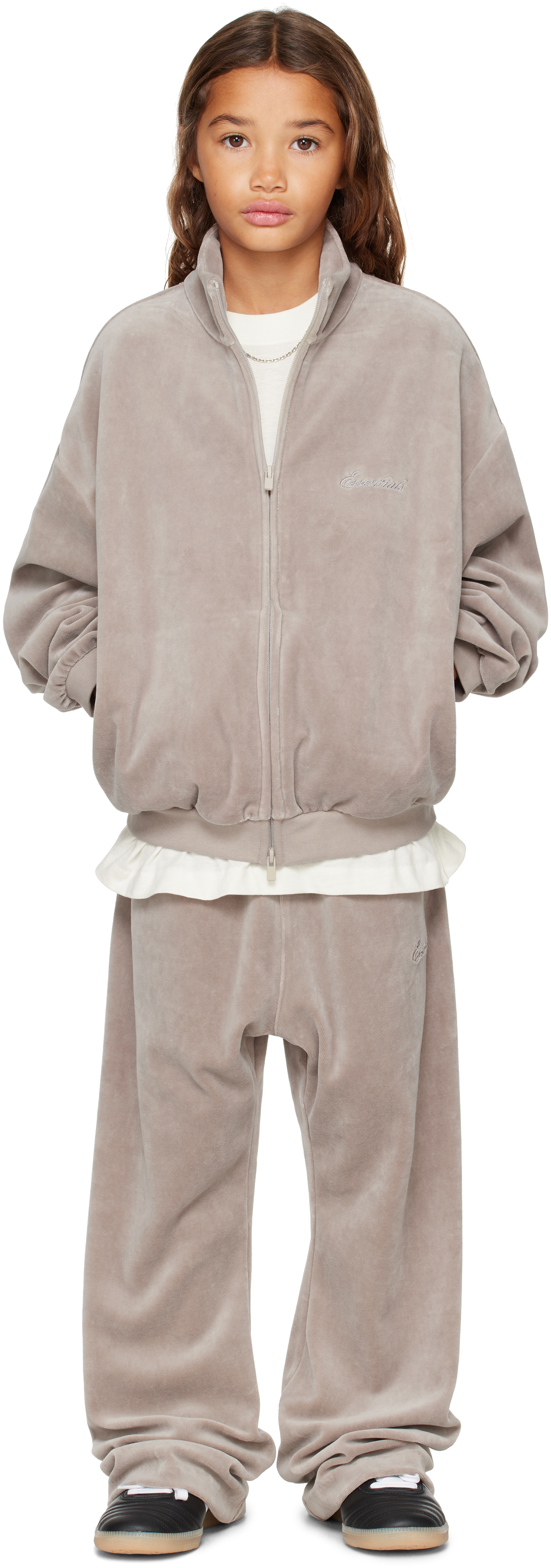 Essentials Kids Gray Holiday Velour Flare Sweatpants In Multi