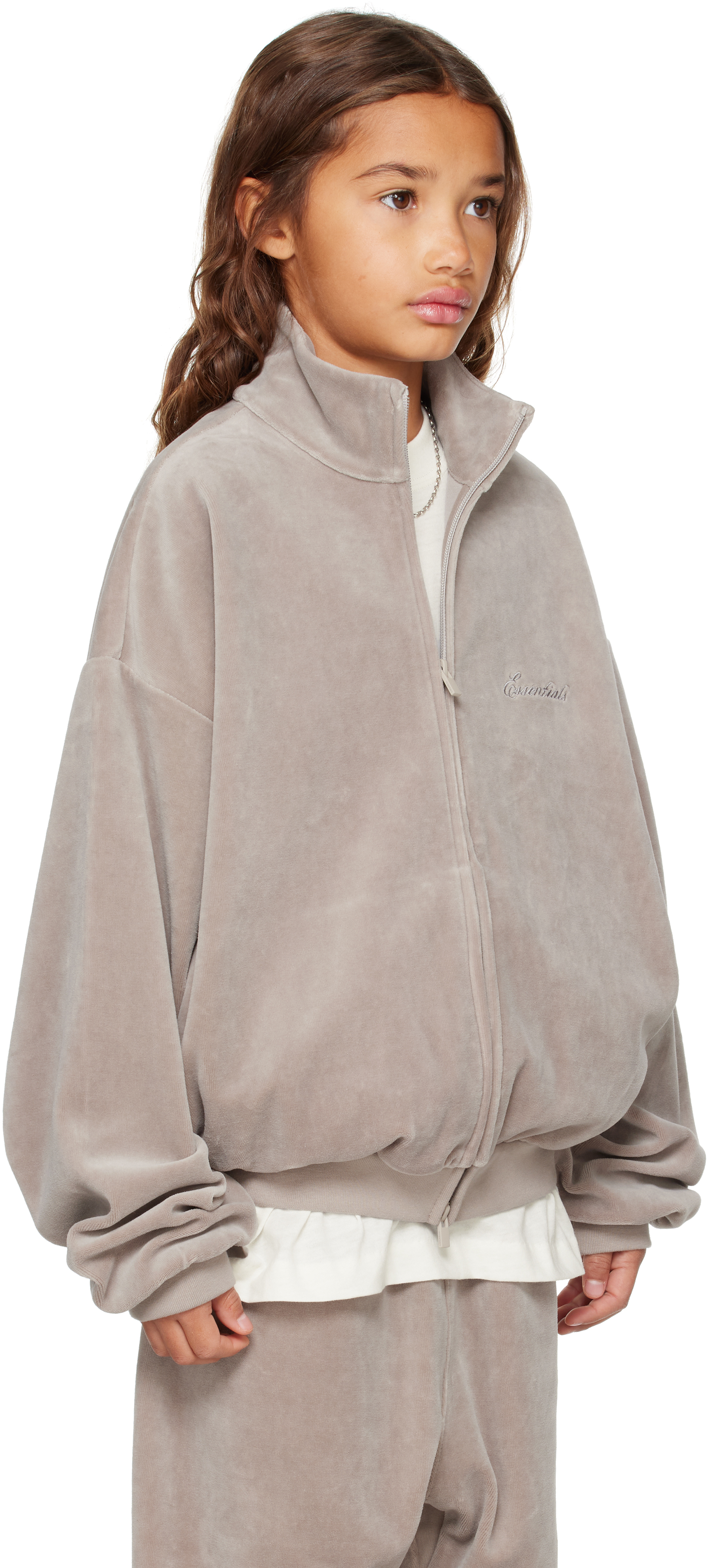 Essentials Kids Gray Holiday Velour Classic Track Jacket In Gray