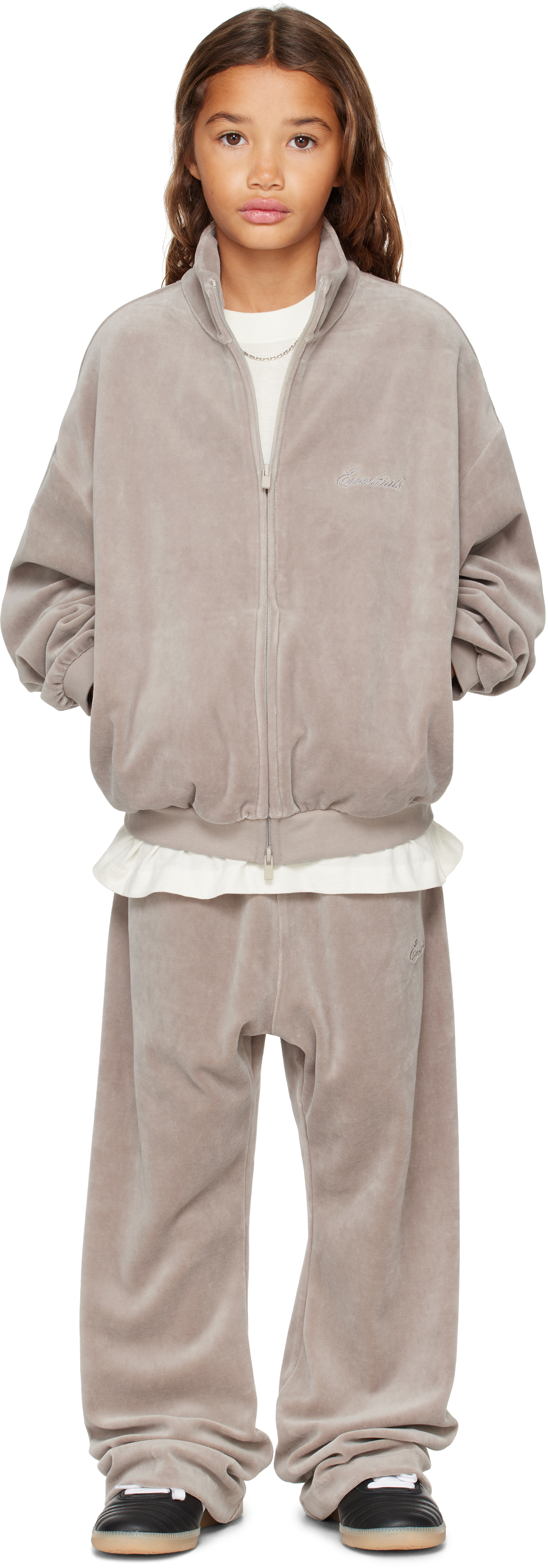 Essentials Kids Gray Holiday Velour Classic Track Jacket In Gray