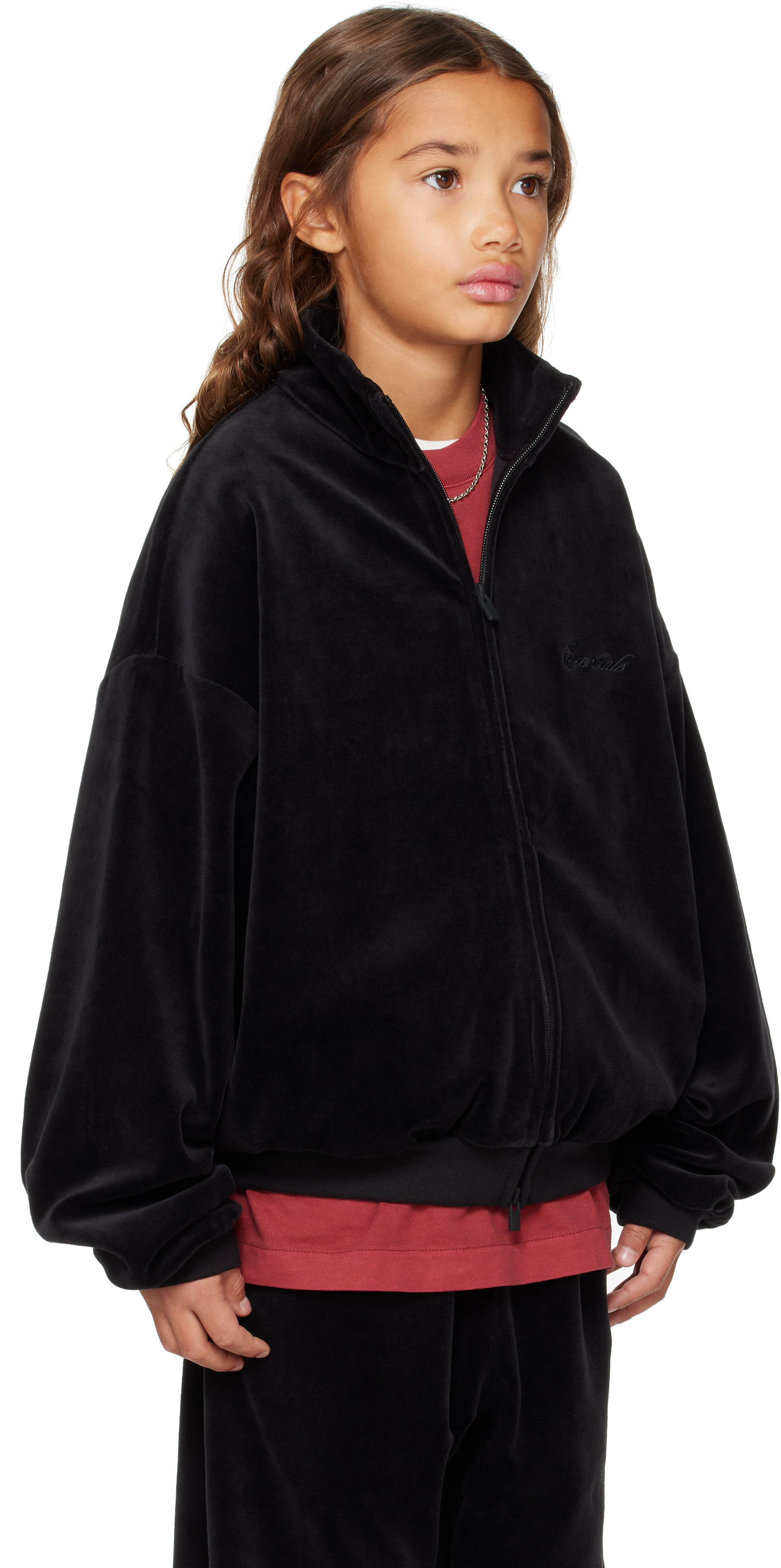 Essentials Kids Black Holiday Velour Classic Track Jacket In Black