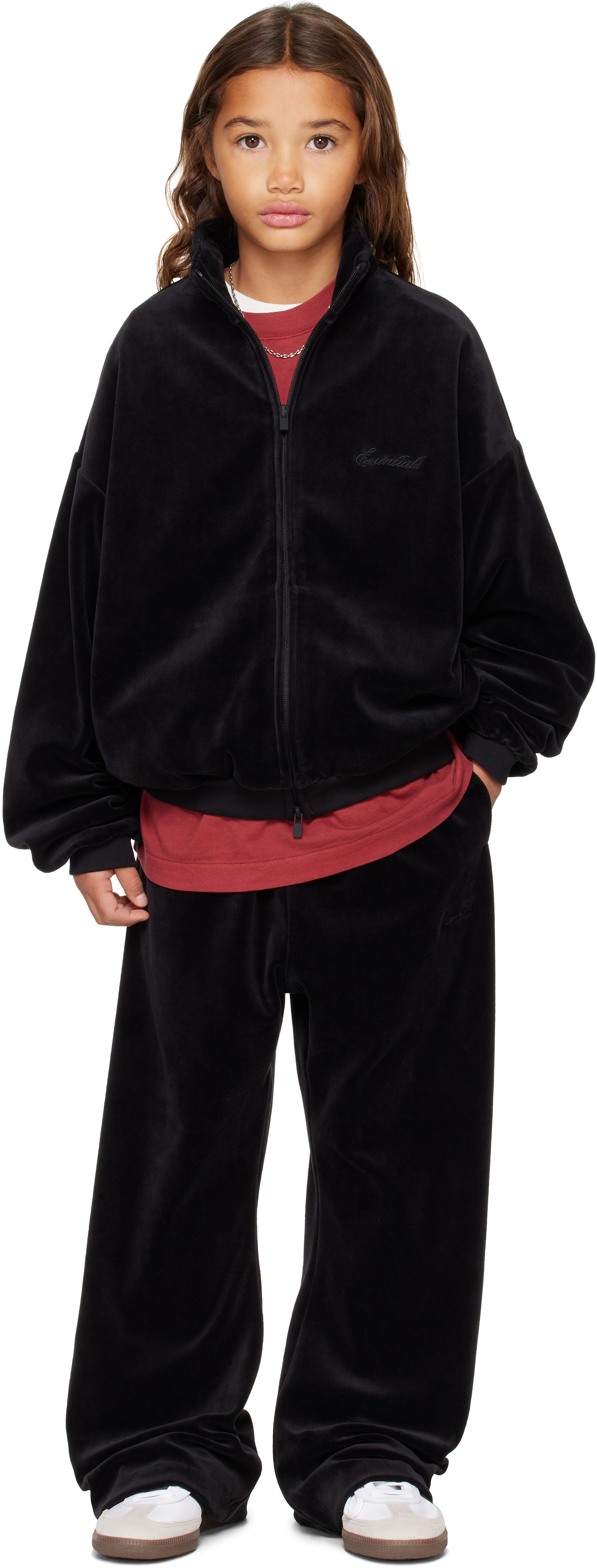 Essentials Kids Black Holiday Velour Classic Track Jacket In Black