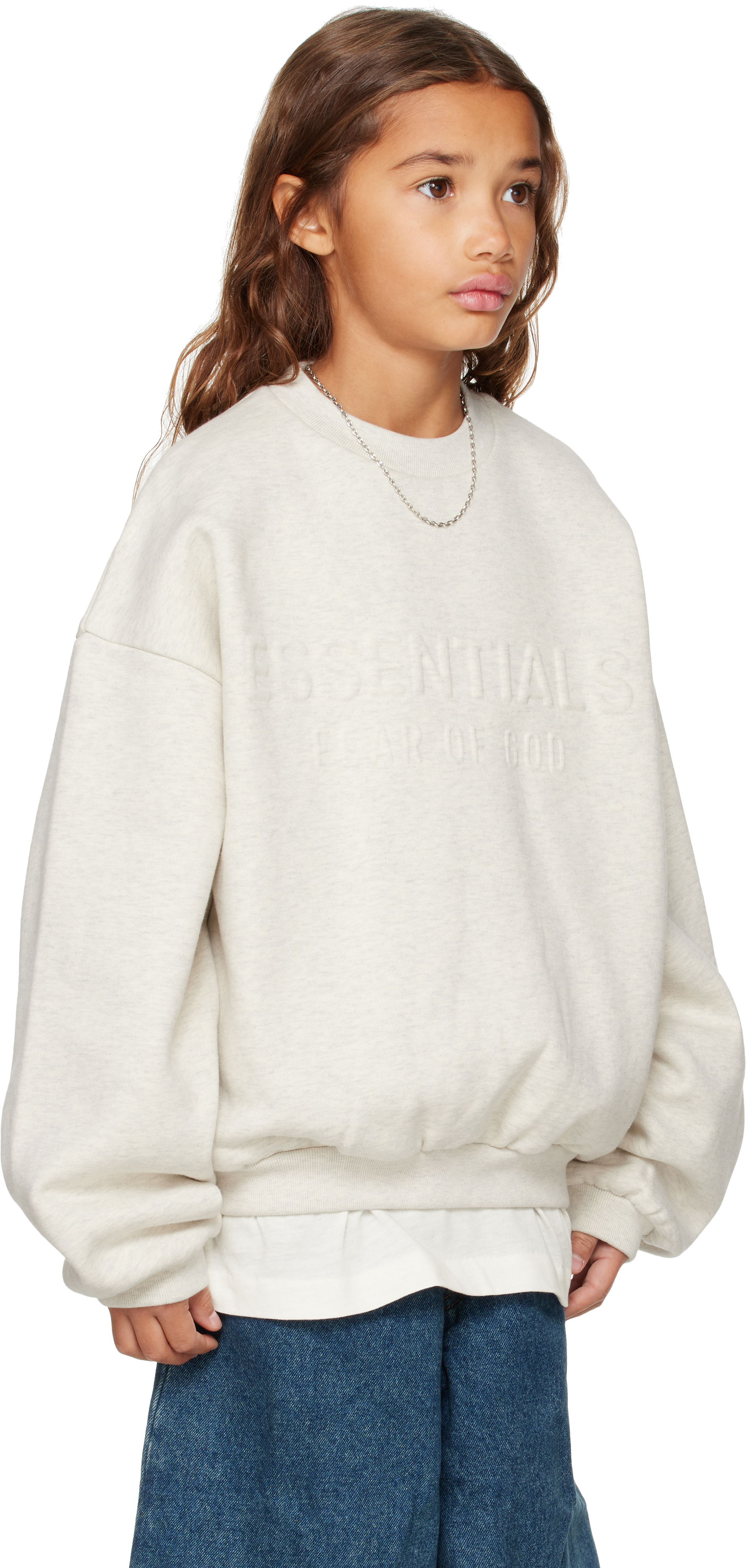 Essentials Kids Gray Holiday Embossed Classic Crewneck Sweatshirt In Gray