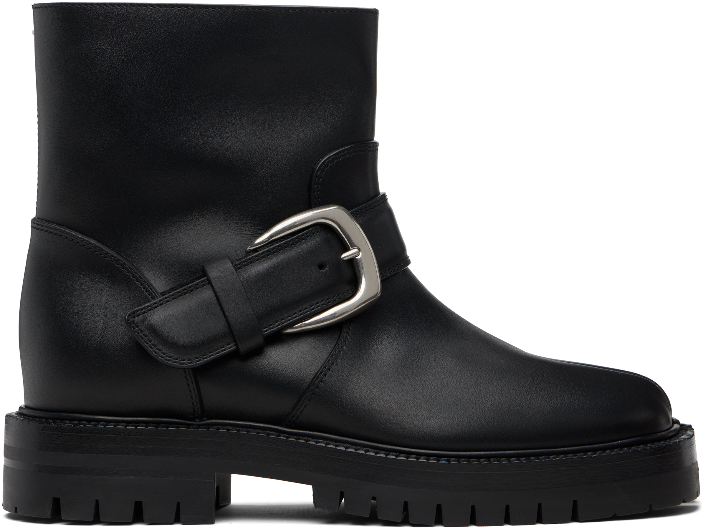 Maison Margiela: ブラック Tabi County Buckle アンクルブーツ