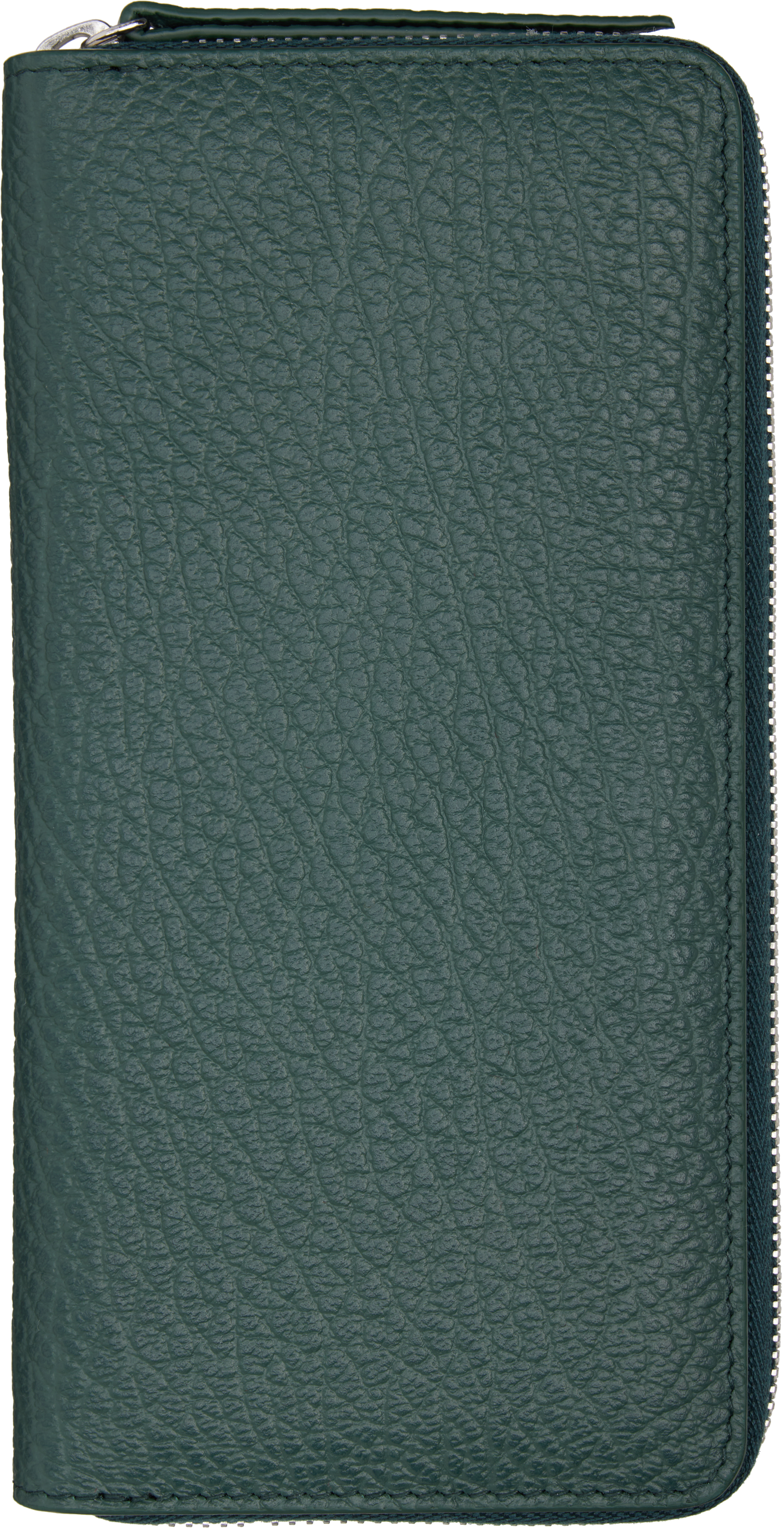 Maison Margiela: Green Four Stitches Zip-Around Wallet | SSENSE