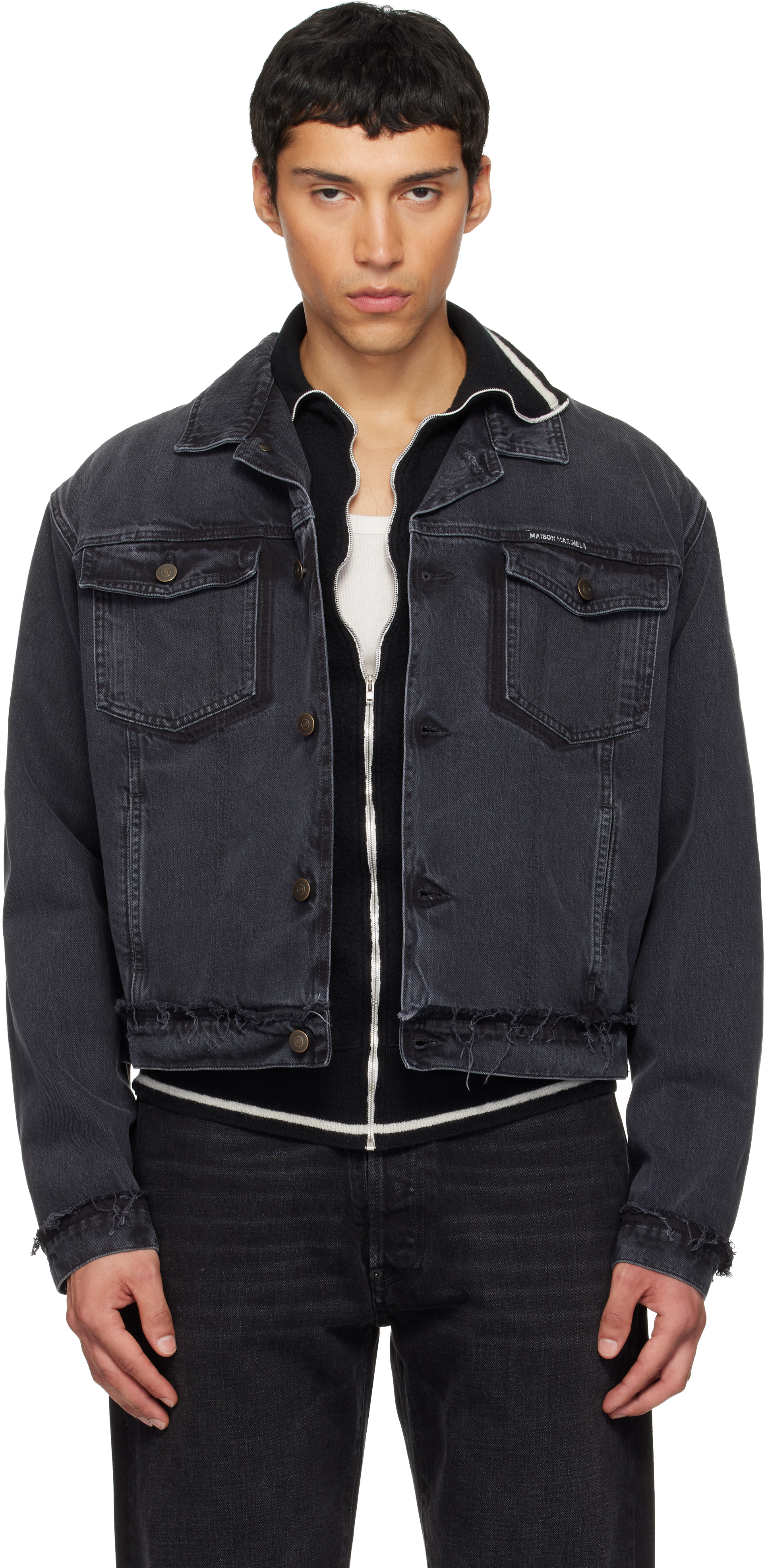 Maison Margiela: Black Caban Denim Jacket | SSENSE Canada