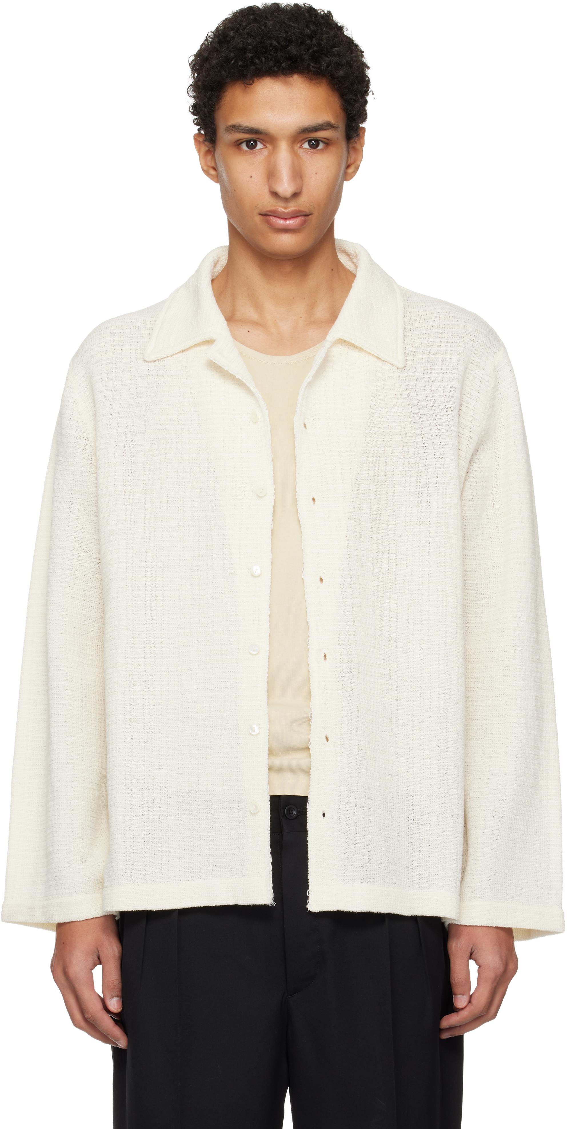Maison Margiela: Off-White Long-Sleeved Textured Shirt | SSENSE