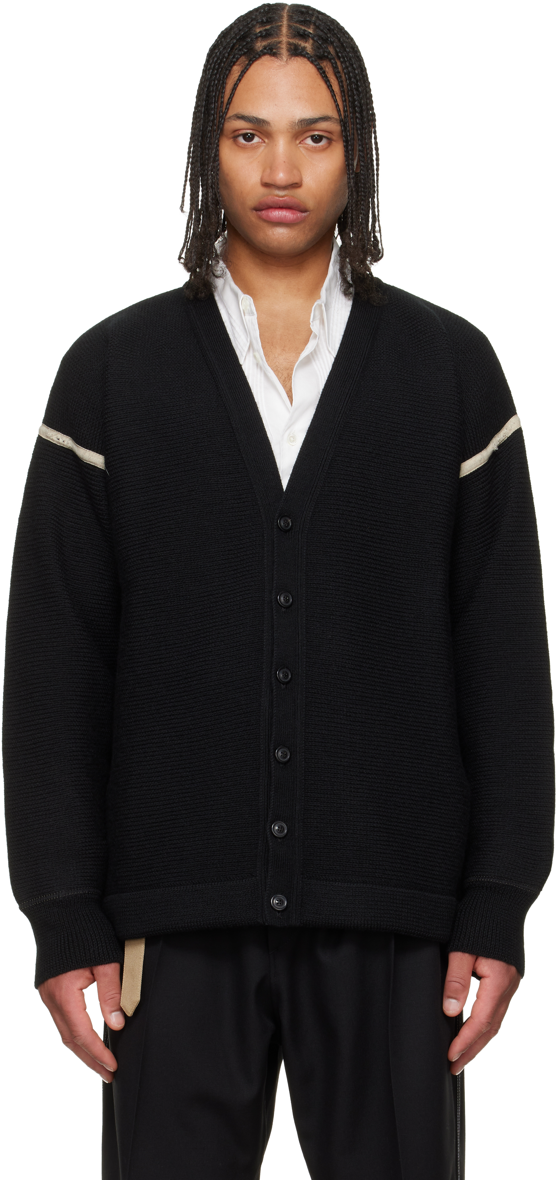 Maison Margiela Black Virgin Wool Elbow Patch Cardigan