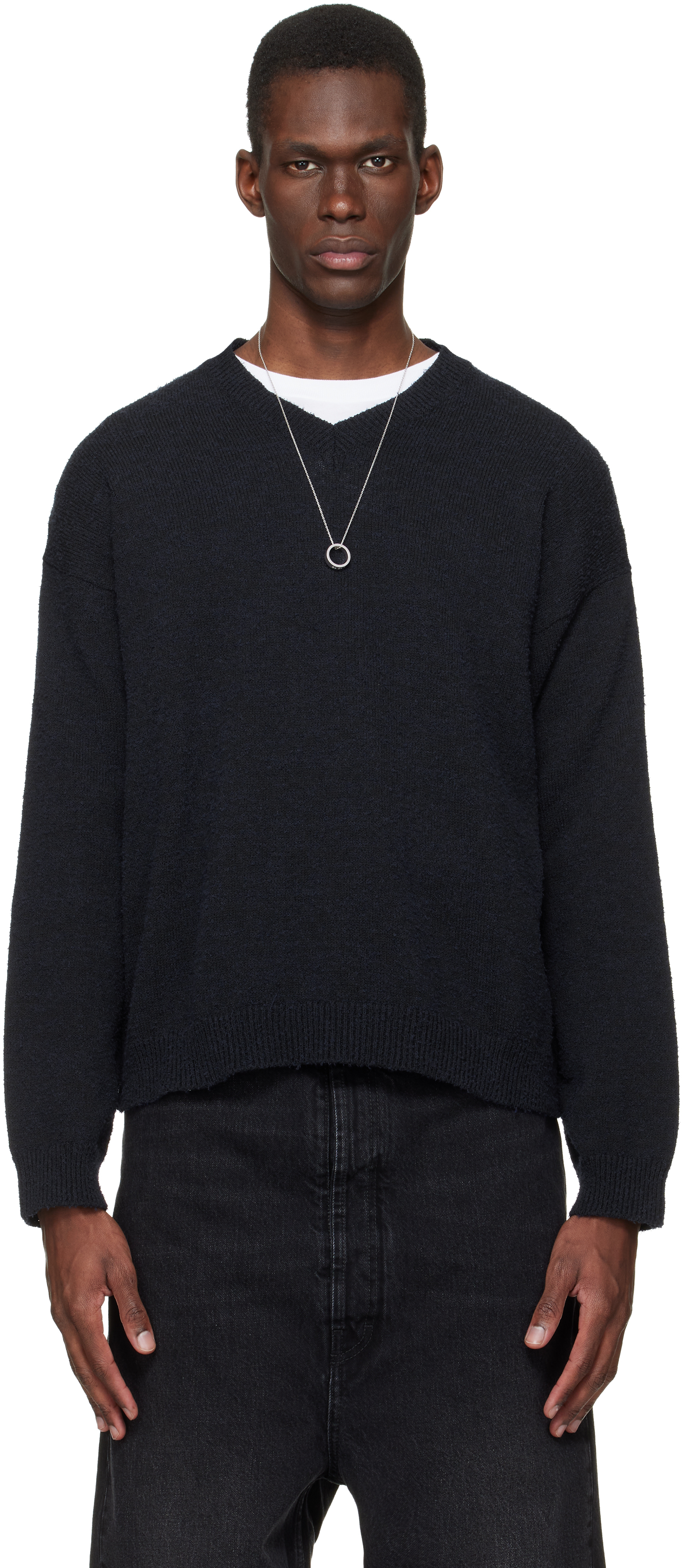 maison margiela 黒 Vネック トレーナー MAISON MARGIELA(メゾン マルジェラ） コンビVネックニット（ニット
