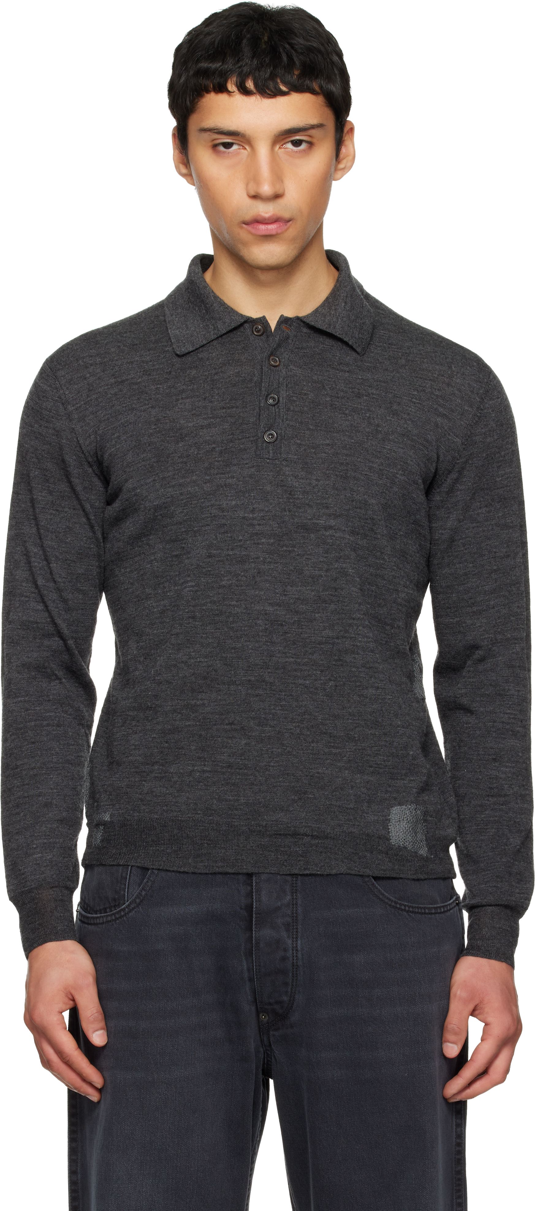 Maison Margiela: グレー パッチワーク ニットポロシャツ | SSENSE 日本