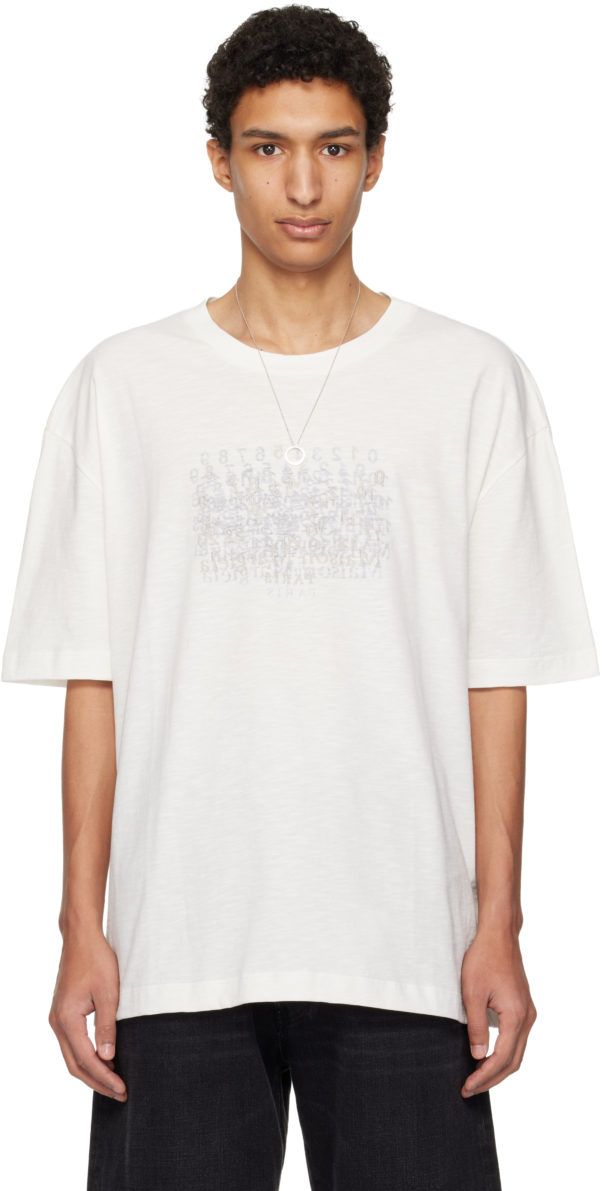 Off-White Embroidered Logo T-shirt by Maison Margiela on Sale
