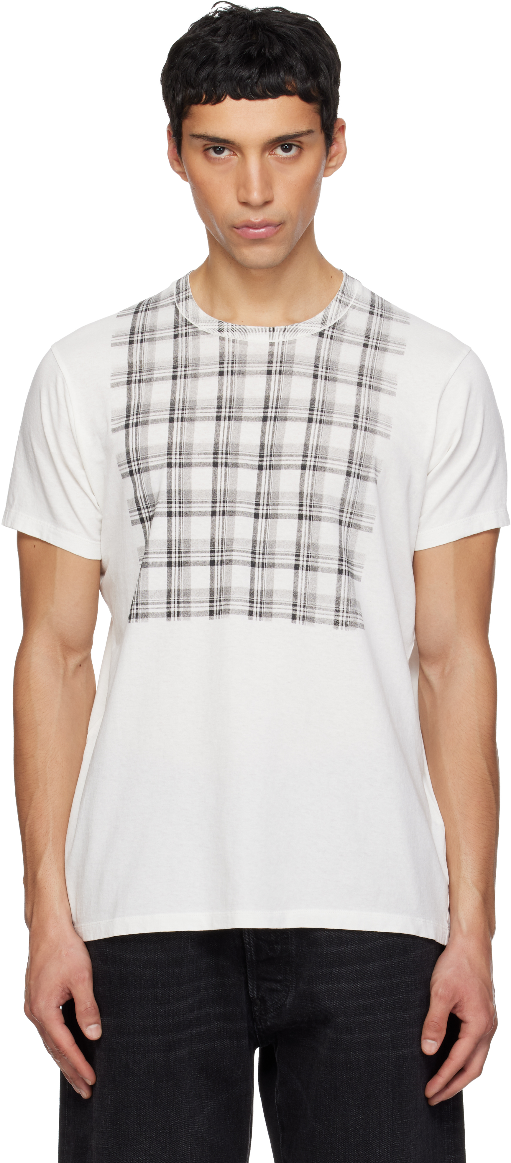 Maison Margiela: White Check Panel Cotton T-shirt | SSENSE