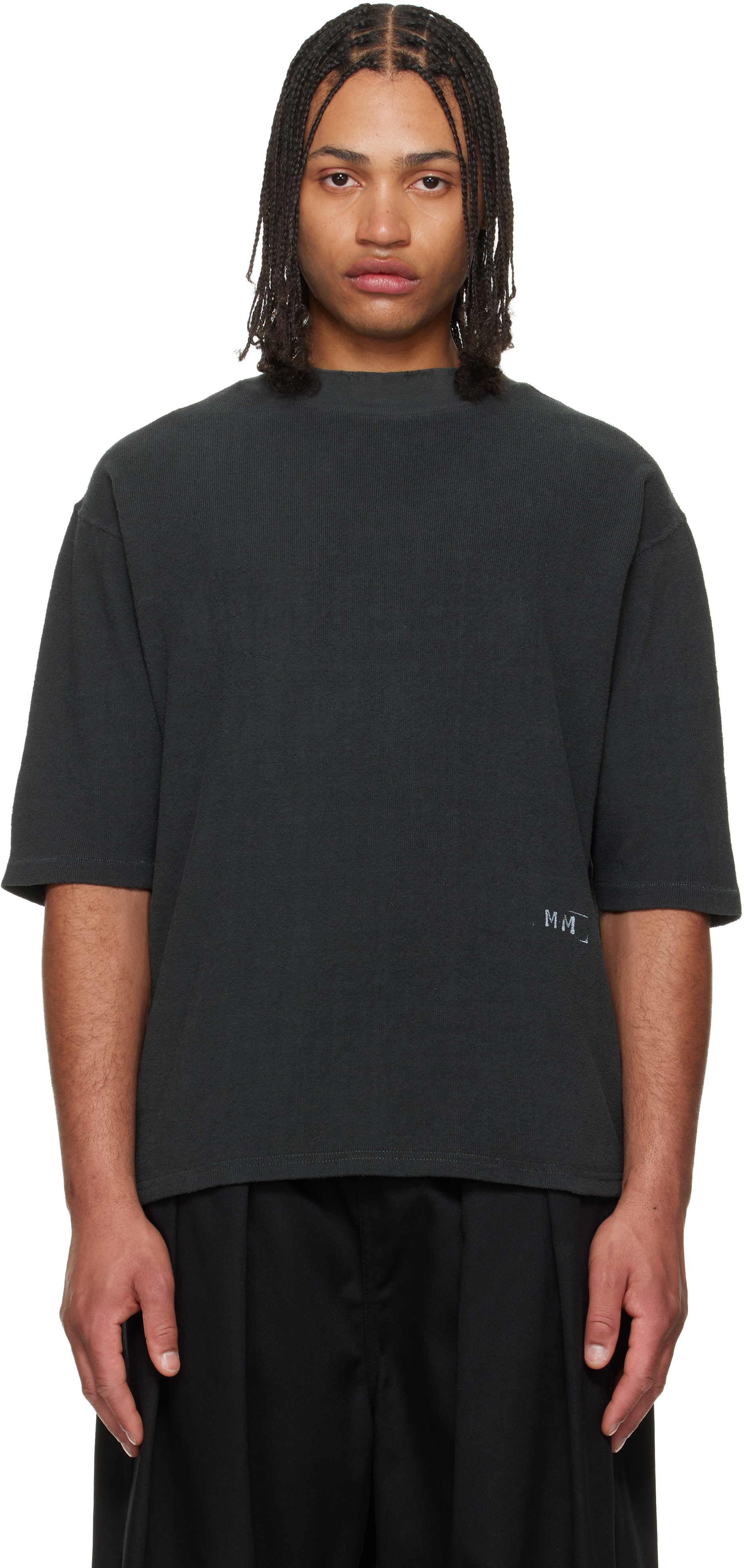 Gray Distressed Cotton Terry T-shirt by Maison Margiela on Sale