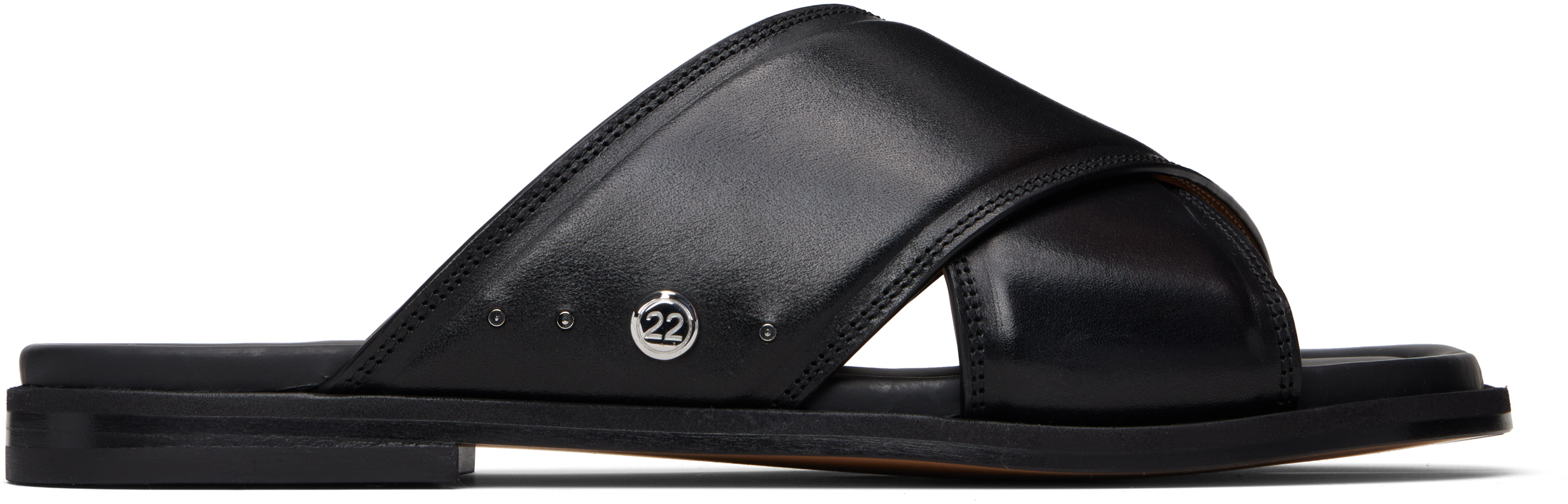 Maison Margiela: ブラック Tabi Numbers Crossed サンダル | SSENSE 日本