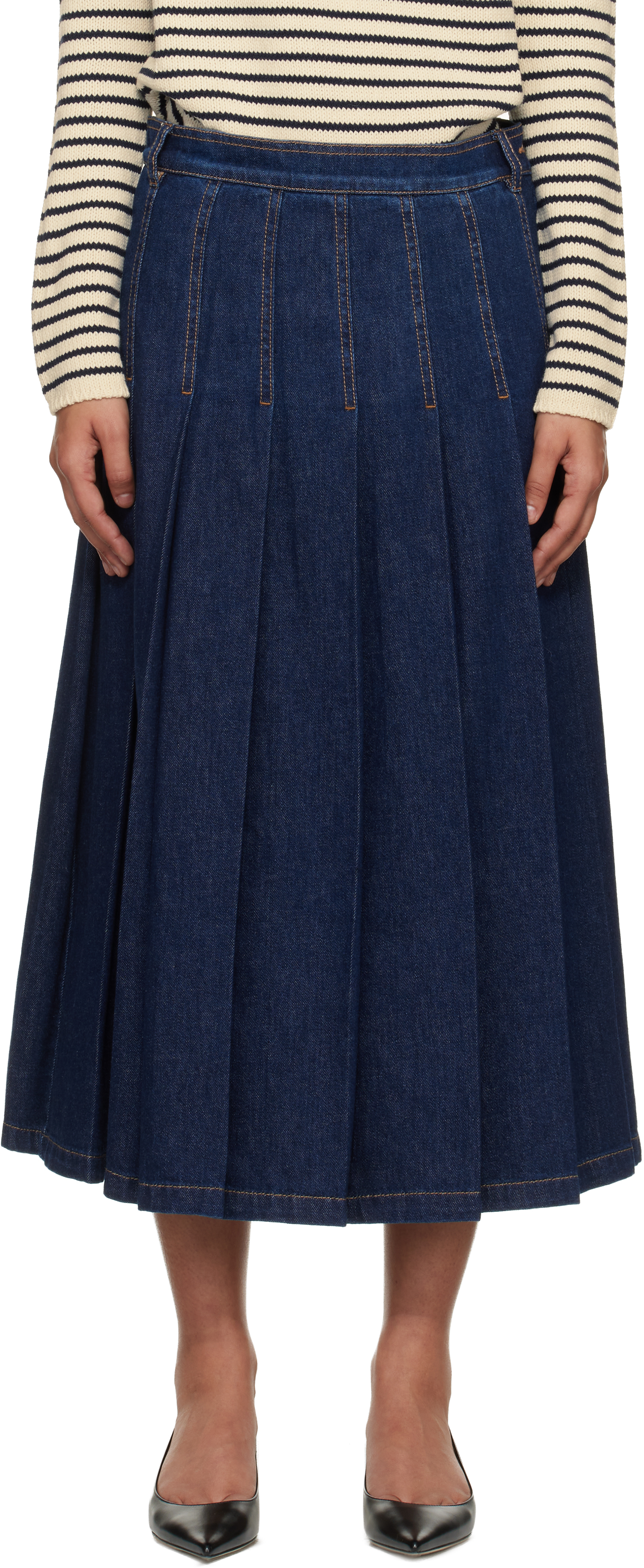 Weekend Max Mara: Navy Wkdovale Denim Midi Skirt | SSENSE Canada