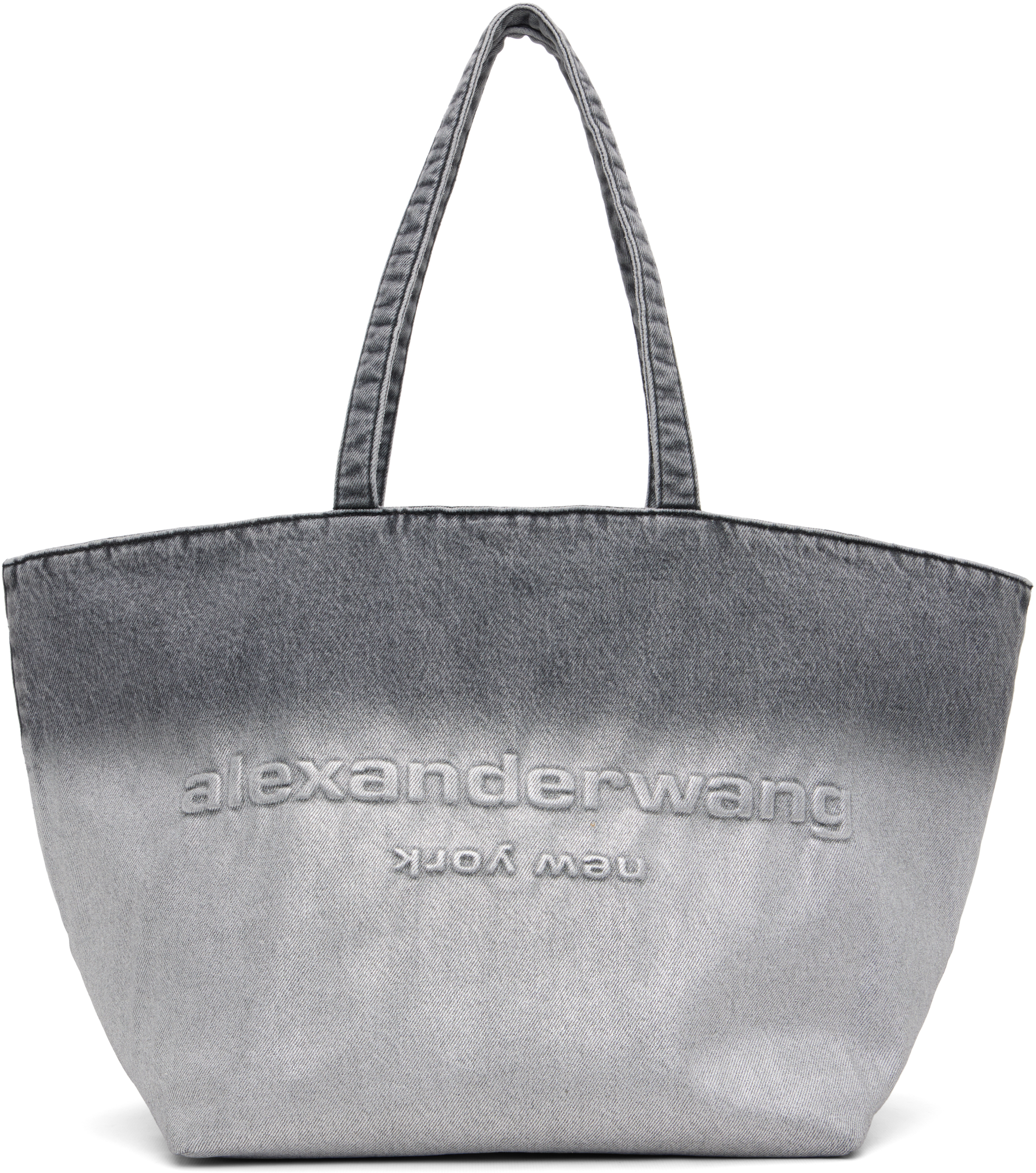 alexanderwang シルバー バッグ Alexander Wang: Gray Denim Punch Large Tote | SSENSE