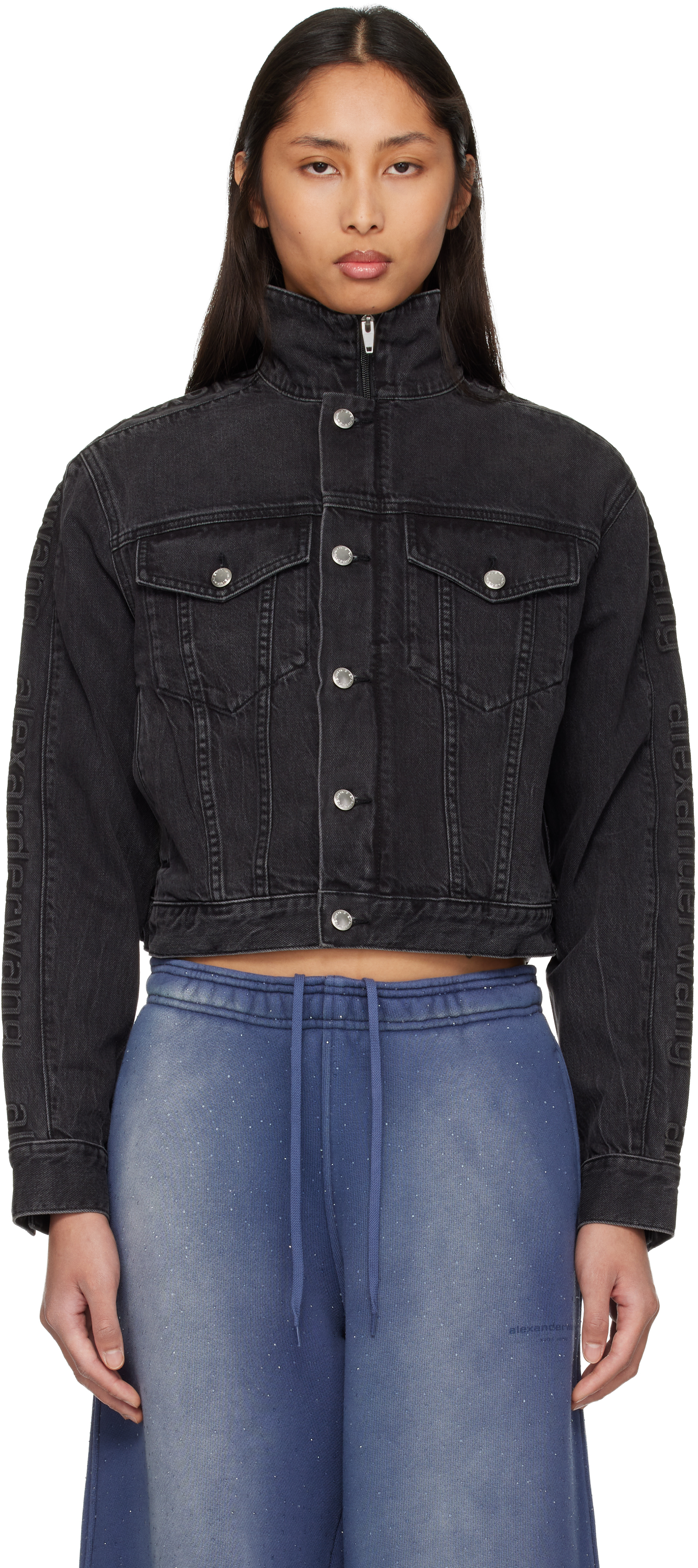 Alexander Wang: ブラック Embossed Logo Pattern デニムジャケット