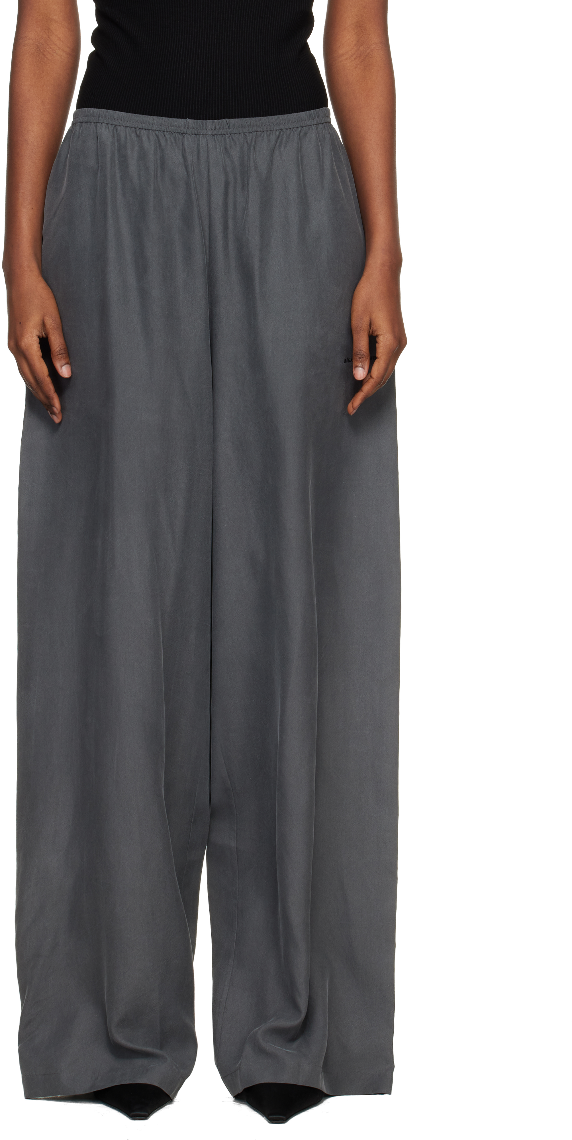 Alexander Wang: Gray Mid-Rise Silk Track Pants | SSENSE