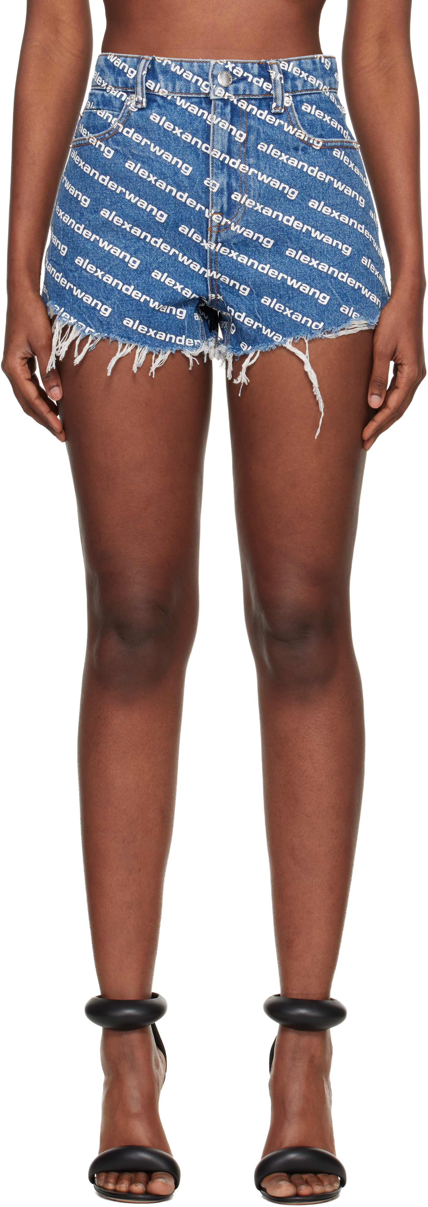 Alexander Wang: Blue Denim Bite Logo Shorts | SSENSE Canada