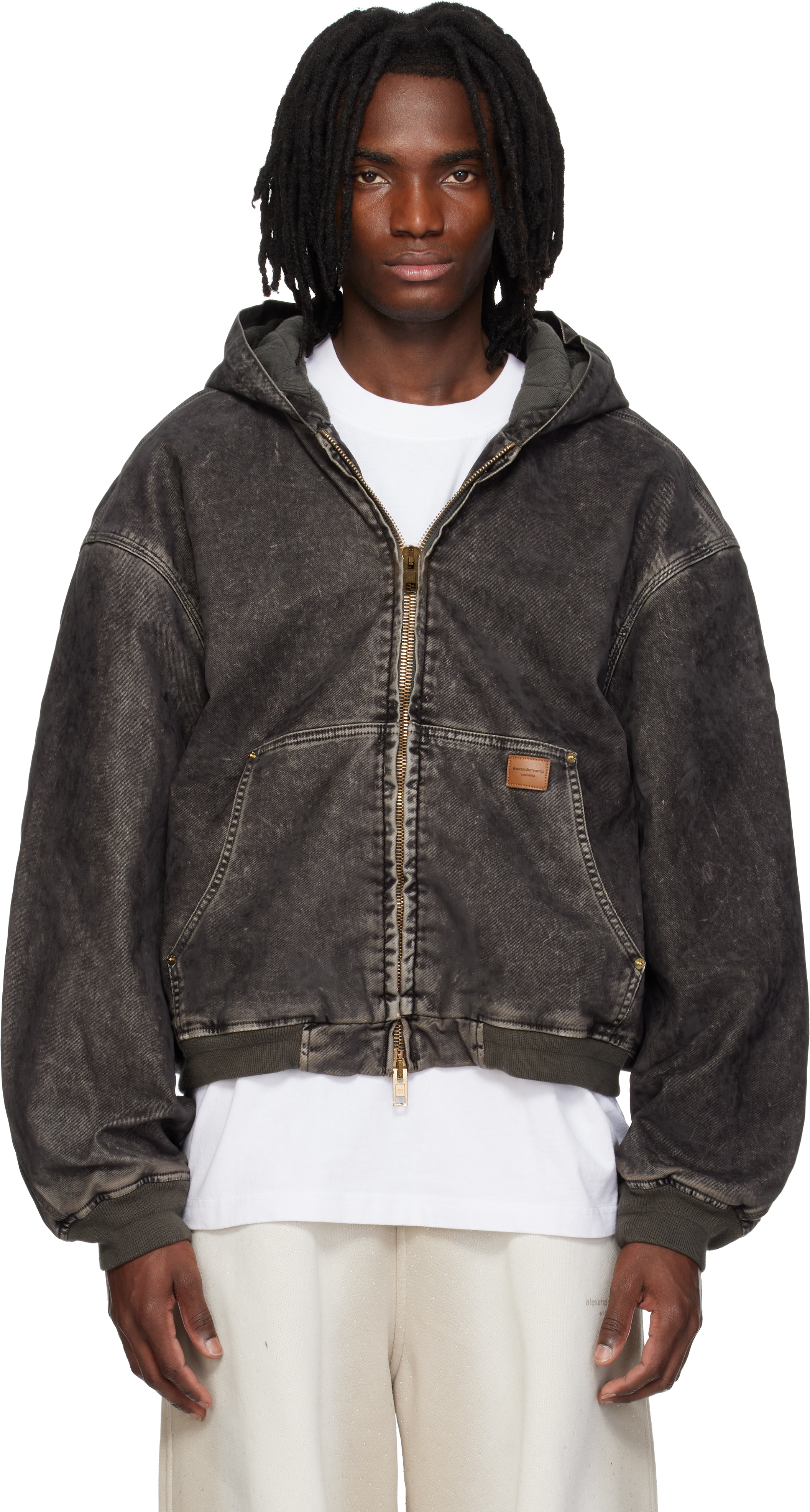 ALEXANDER WANG ブロックチェック シャドーロゴクロップドジャケット Alexander Wang all-over logo-print Jacket | Black | FARFETCH CA