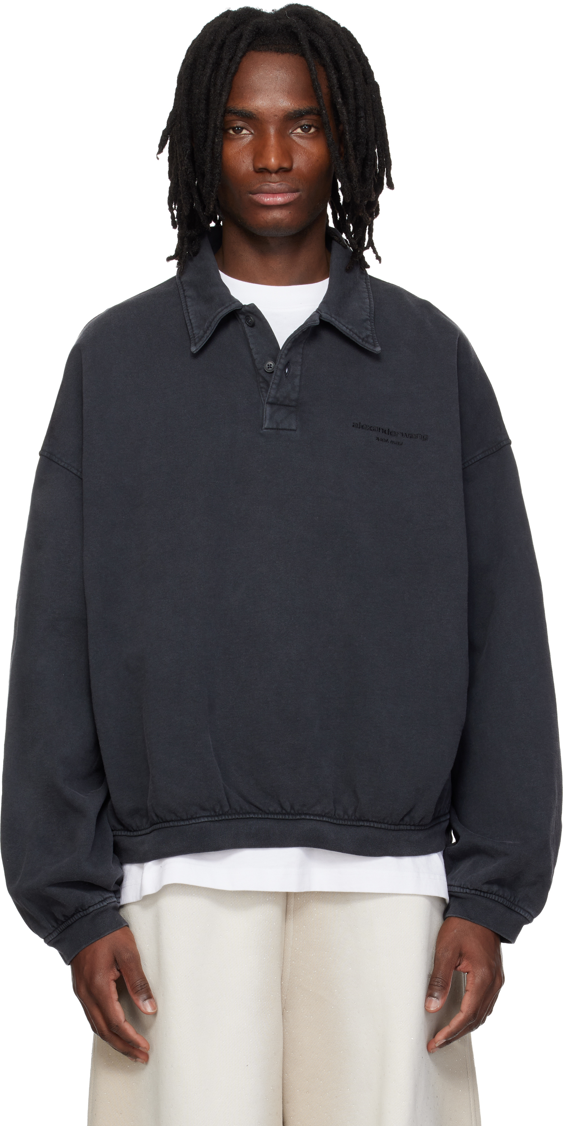Alexander Wang: Black Long Sleeve Polo | SSENSE