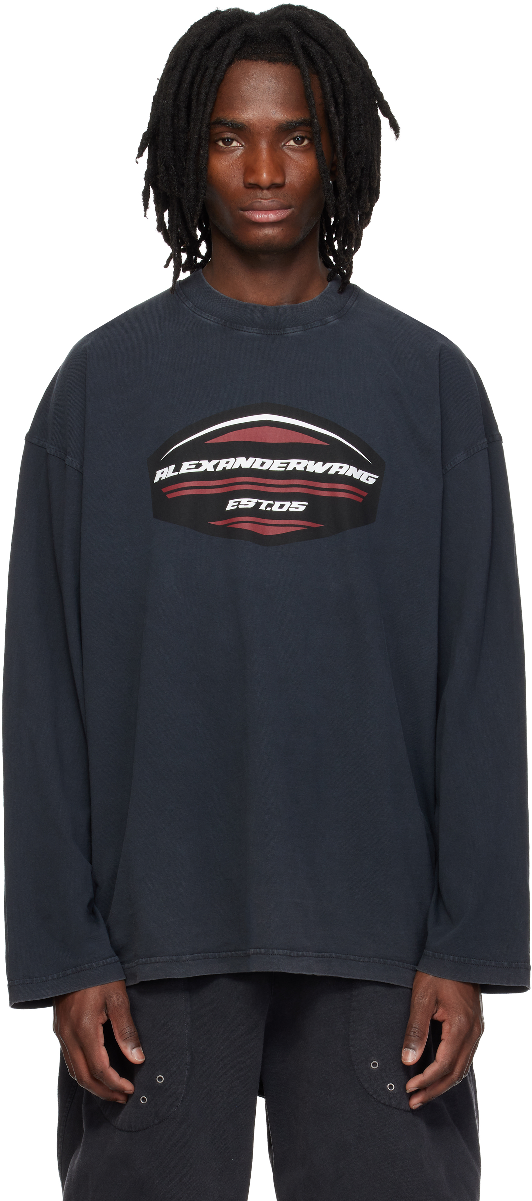 Alexander Wang: ブラック Shield Graphic 長袖Tシャツ | SSENSE 日本