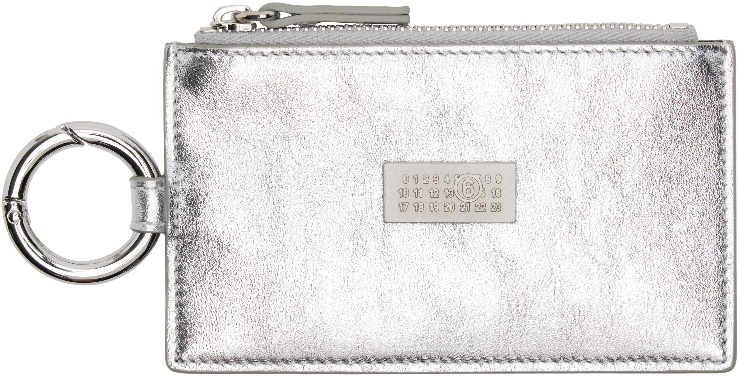 MM6 Maison Margiela: Silver Numeric Leather Key Ring Wallet | SSENSE