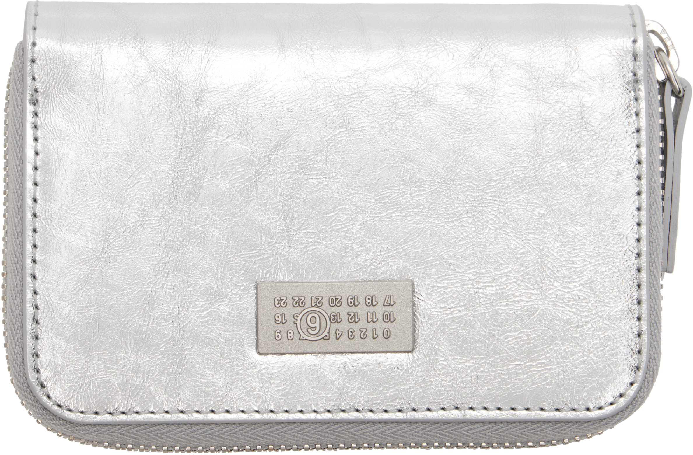 MM6 Maison Margiela: Silver Numeric Leather Zip Wallet | SSENSE