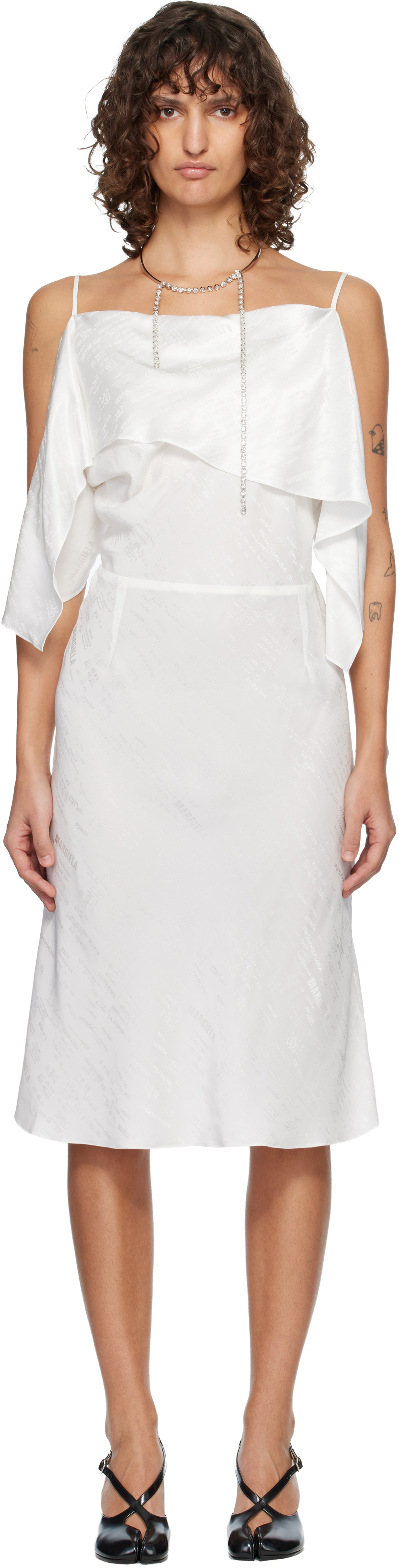 MM6 Maison Margiela Off-White Folded Jacquard Slip Midi Dress
