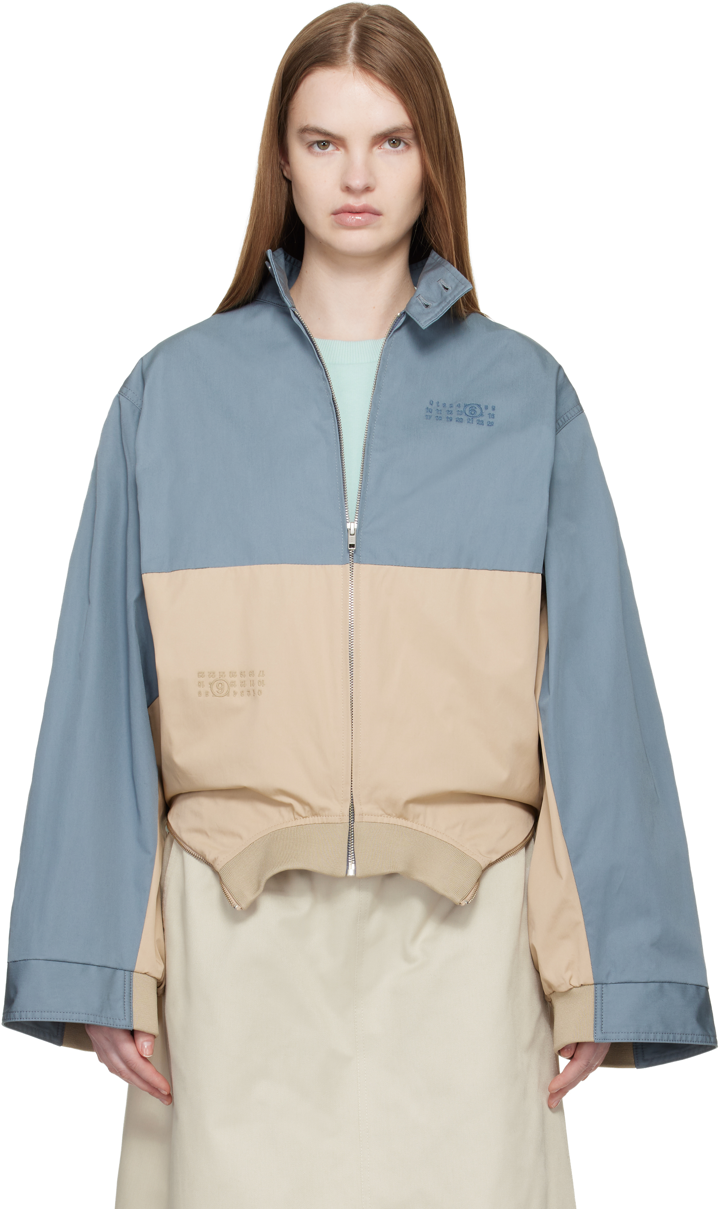 MM6 Maison Margiela: Blue & Tan Sports Jacket | SSENSE
