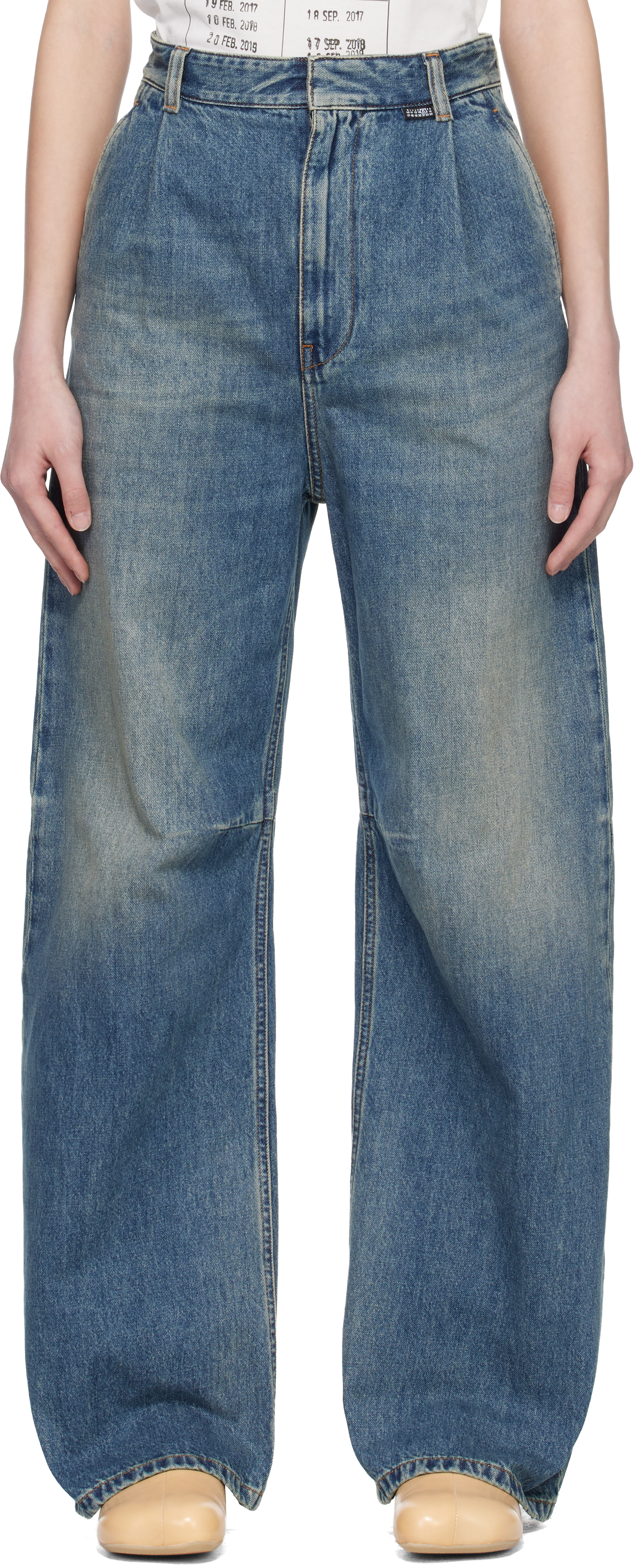 MM6 Maison Margiela: ブルー ワイドレッグジーンズ | SSENSE 日本