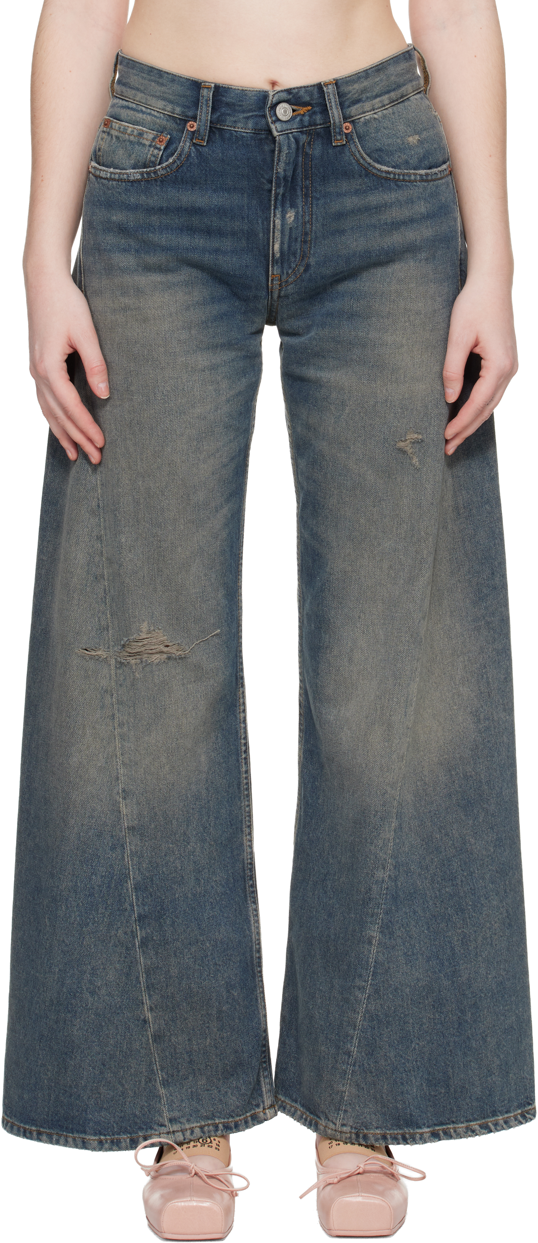 Blue Distressed Jeans by MM6 Maison Margiela on Sale