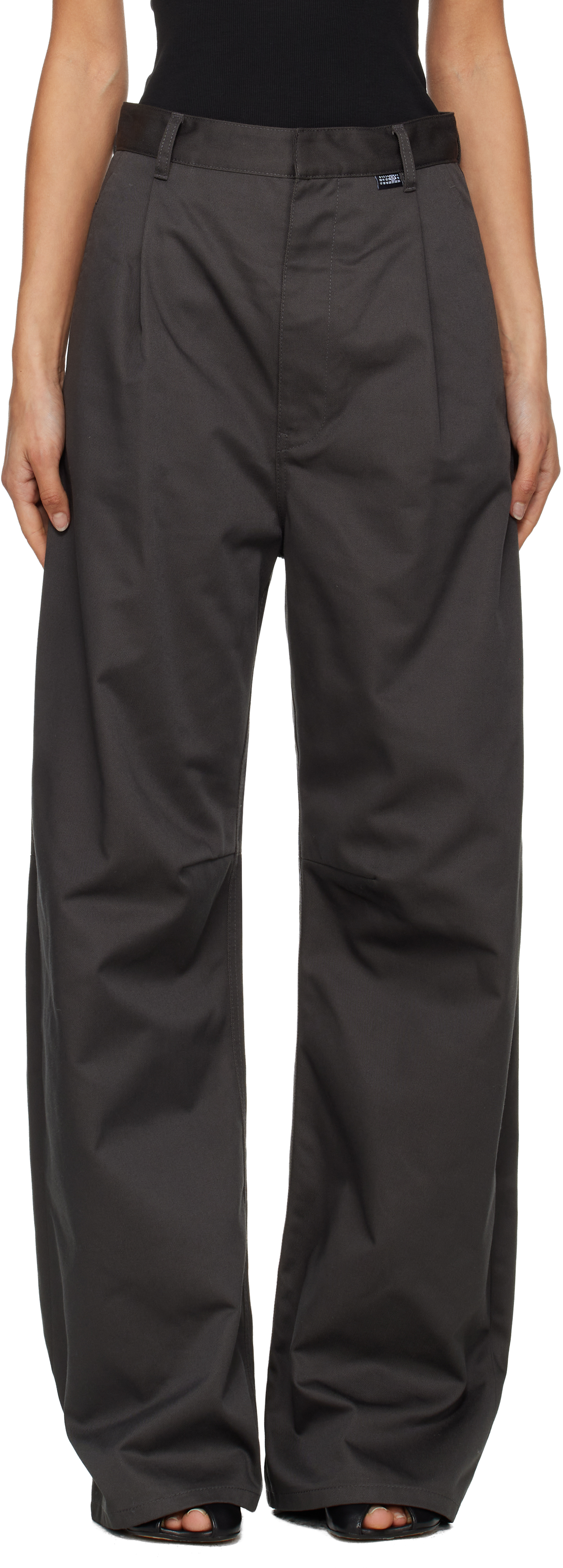 MM6 Maison Margiela: Gray Wide Leg Twill Trousers | SSENSE
