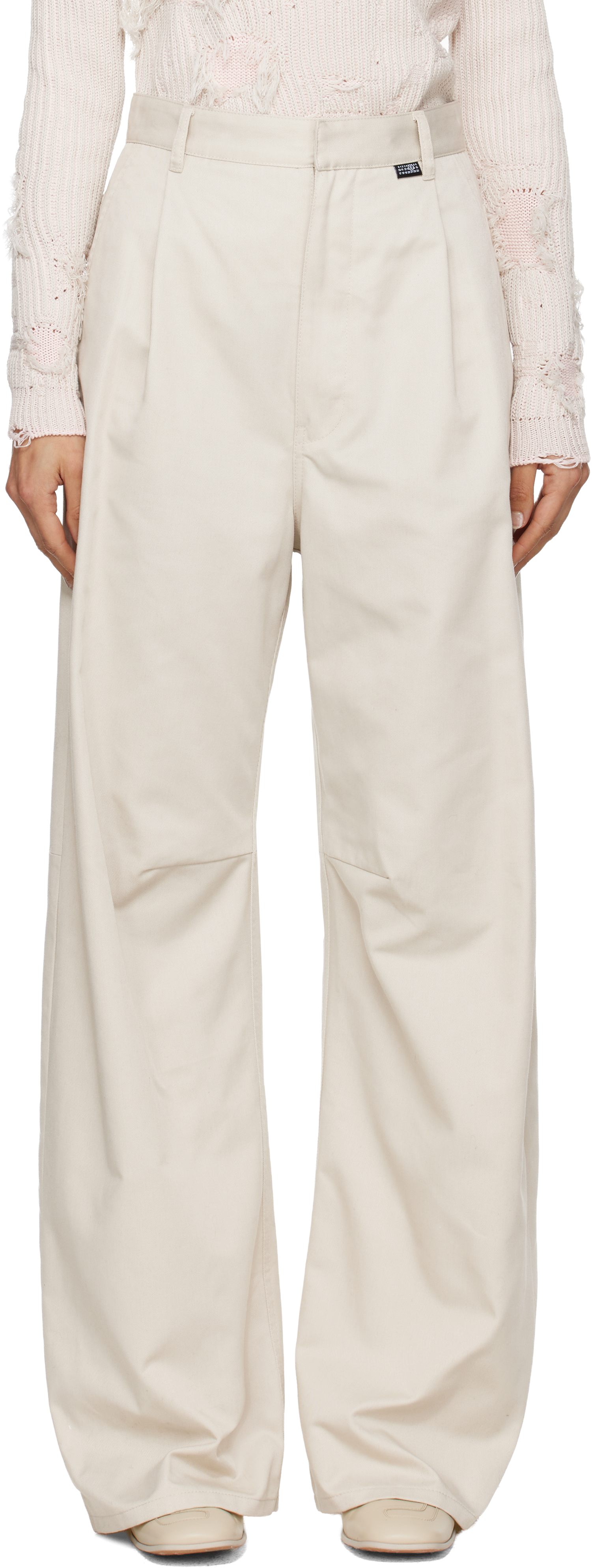 MM6 Maison Margiela Beige Wide Leg Twill Trousers