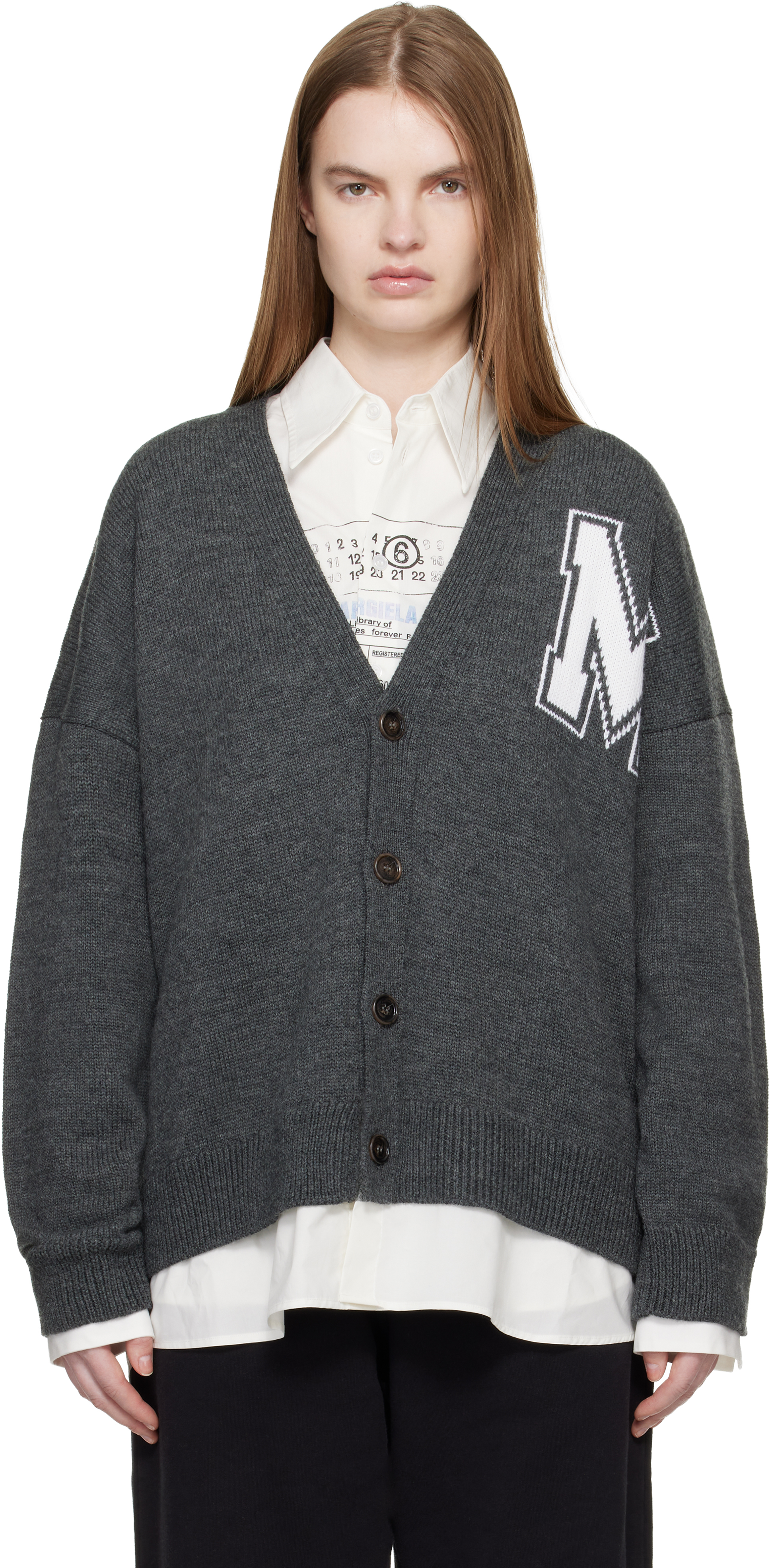 MM6 Maison Margiela: Gray Two-In-One Knit Cardigan | SSENSE