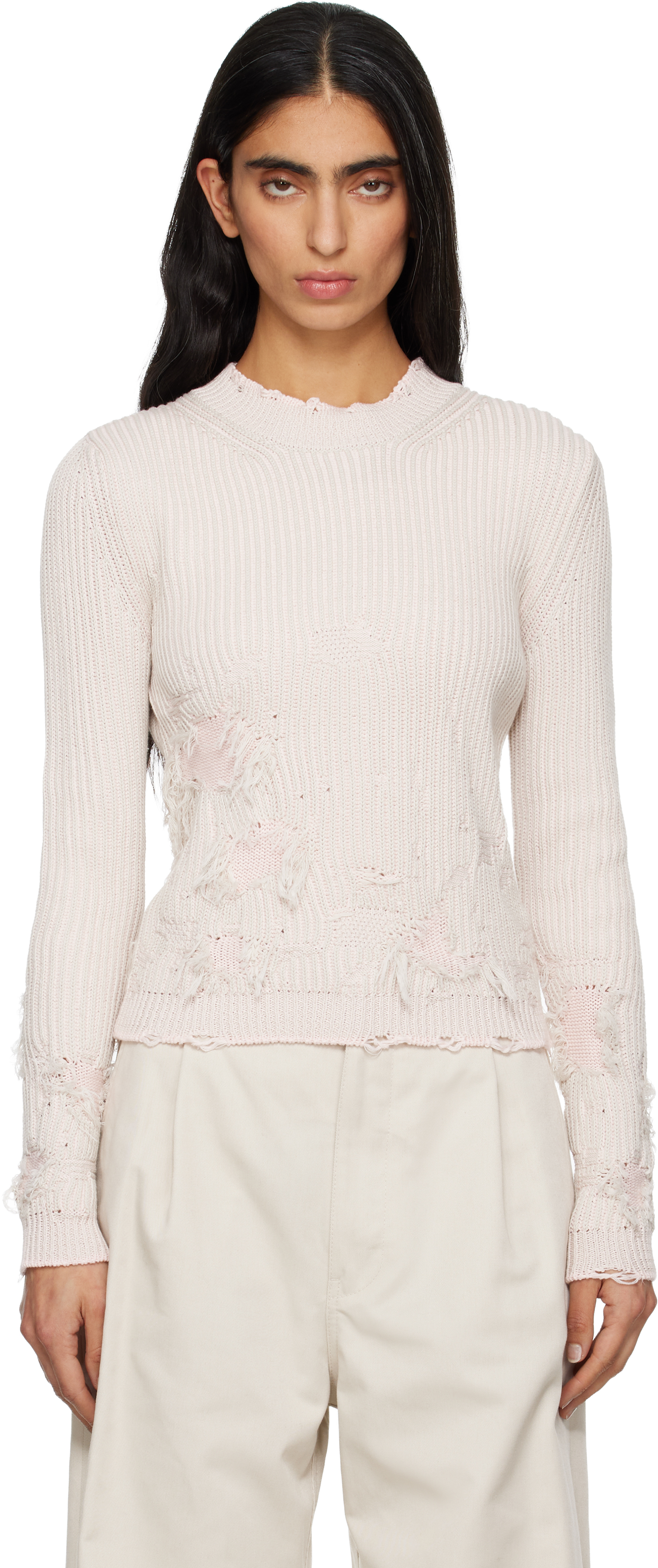 MM6 Maison Margiela: Pink Amended Optical Ribs Sweater | SSENSE