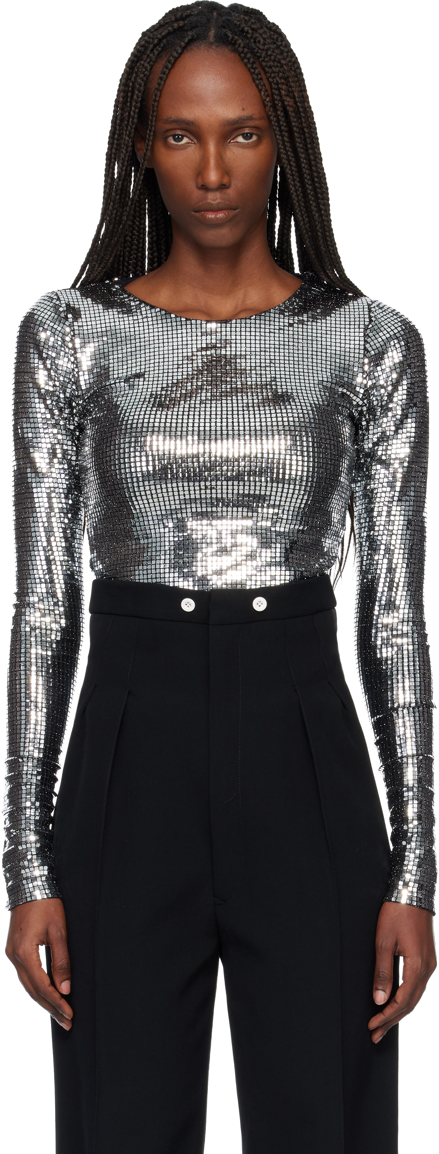 MM6 Maison Margiela: Black Sequinned Long Sleeve T-shirt | SSENSE