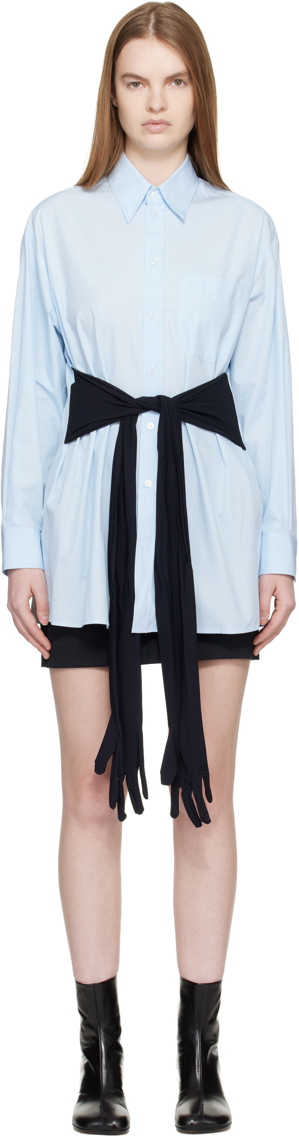 Blue Cotton Poplin Shirt by MM6 Maison Margiela on Sale