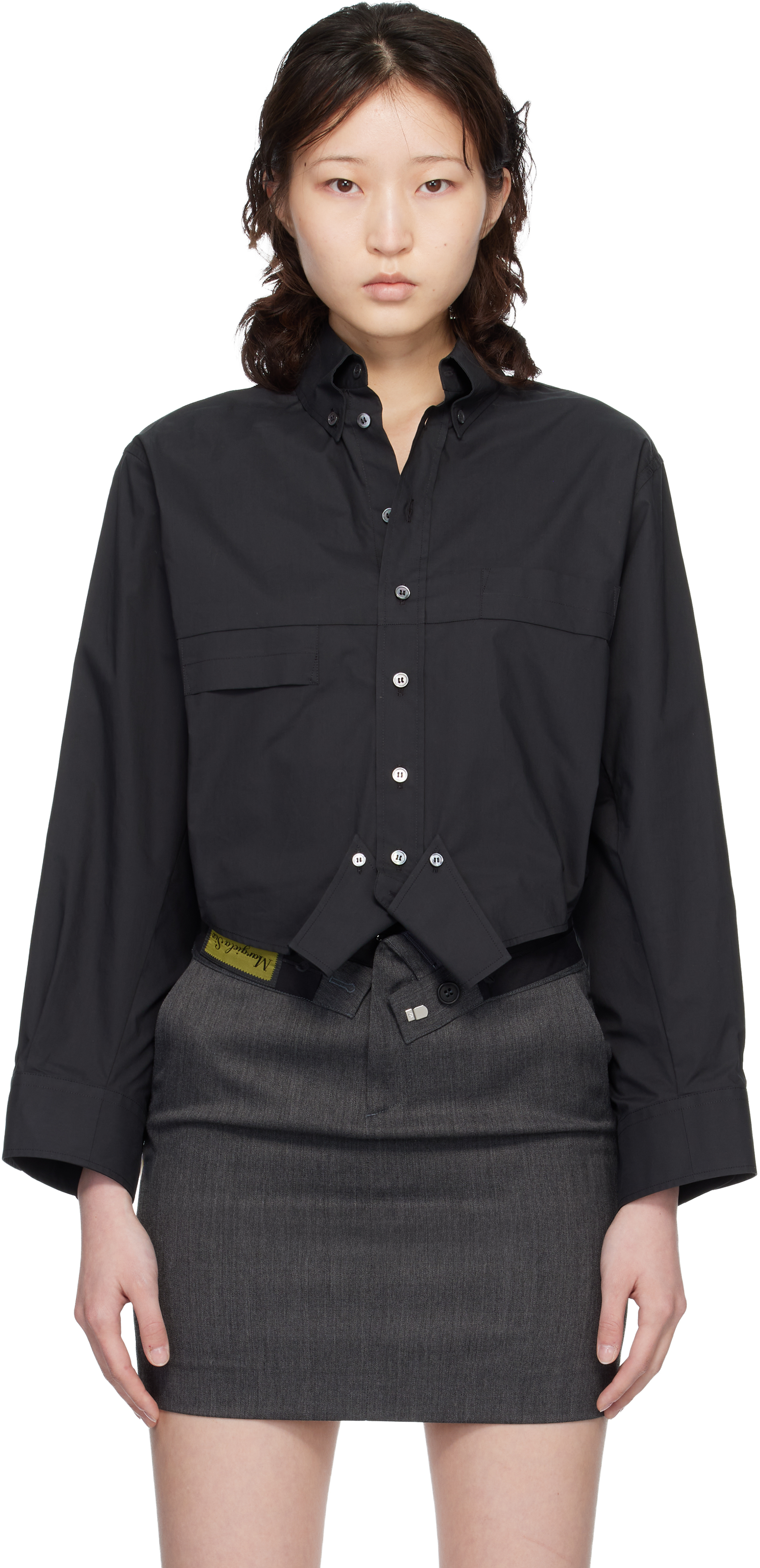 Black Mirrored Cotton Poplin Shirt by MM6 Maison Margiela on Sale