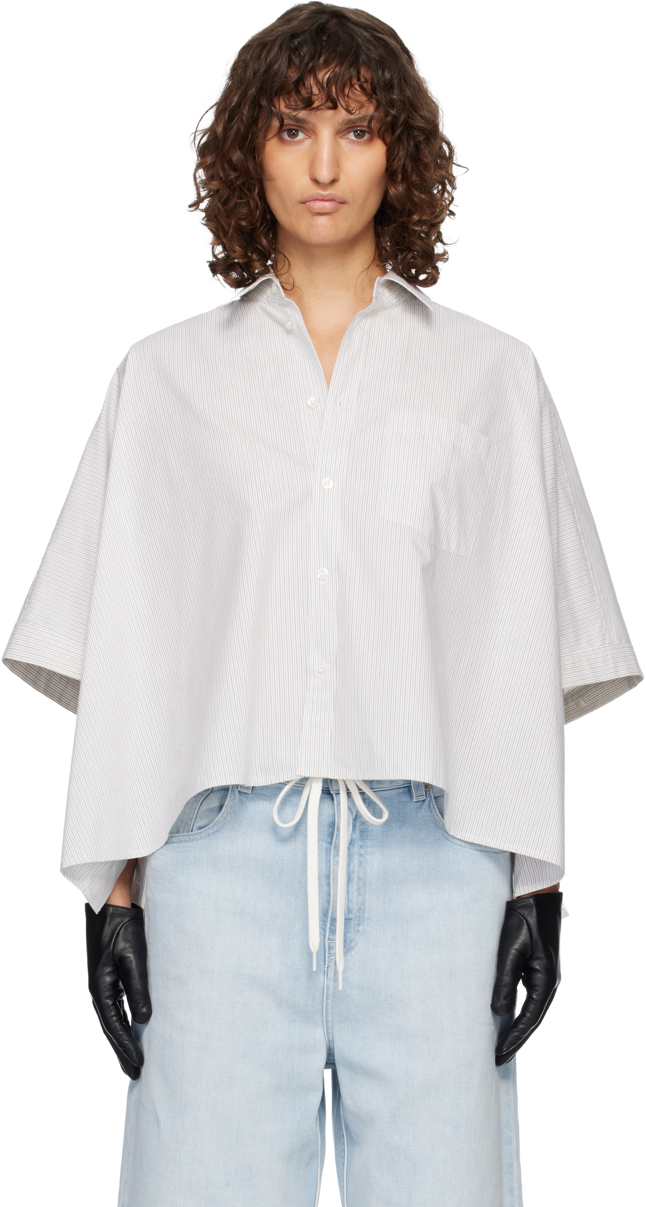 MM6 Maison Margiela: White & Gray Cotton Poplin Shirt | SSENSE Canada