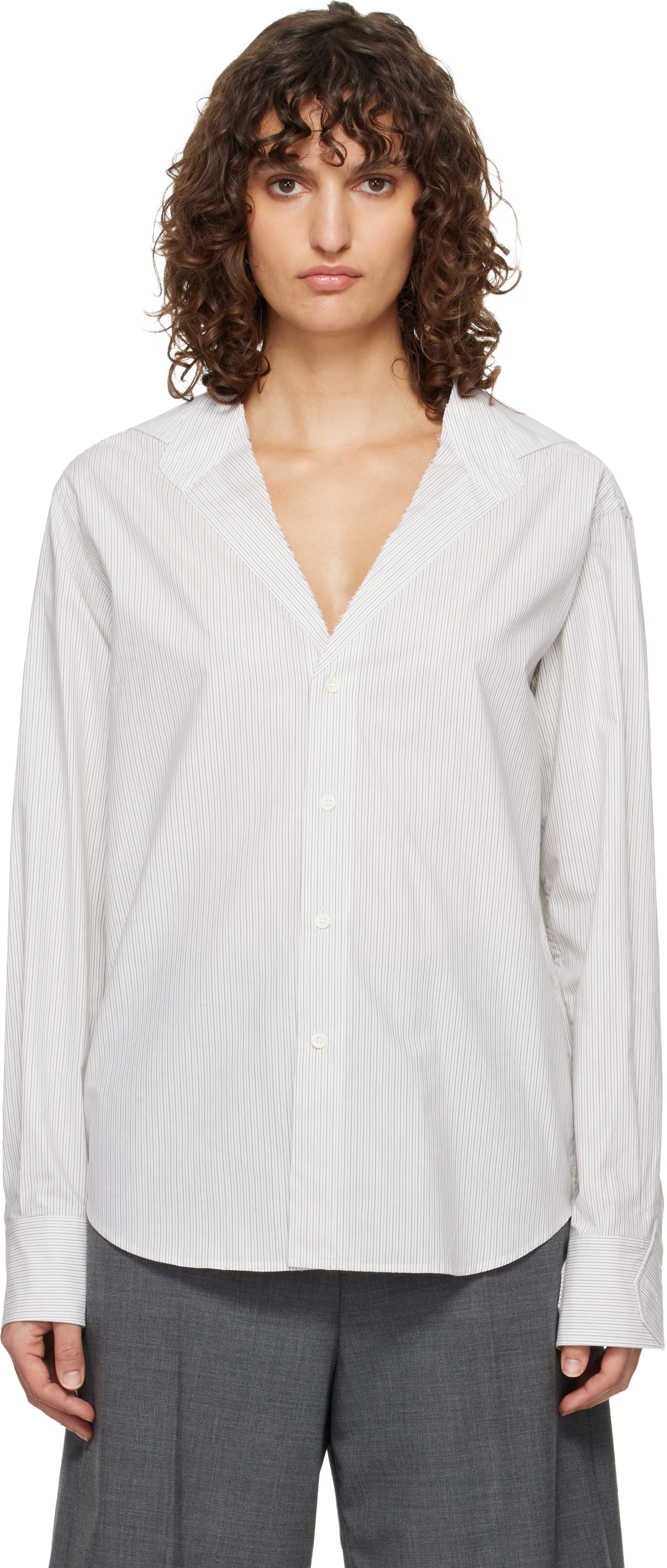 Off-White & Gray Striped Shirt by MM6 Maison Margiela on Sale